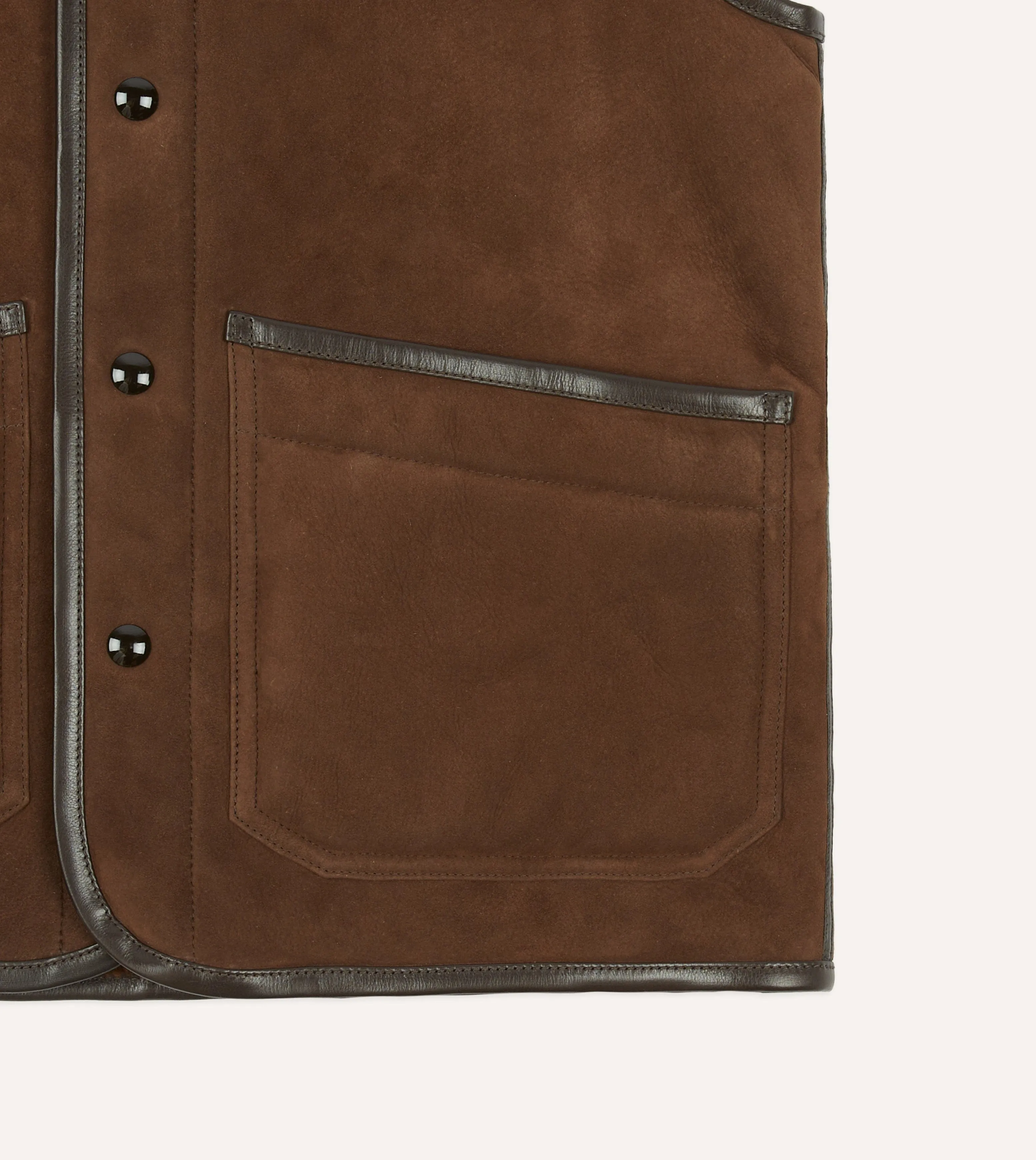 MultiPocket Layout Clean Jacket Detail Brown Suede Shearling Vest