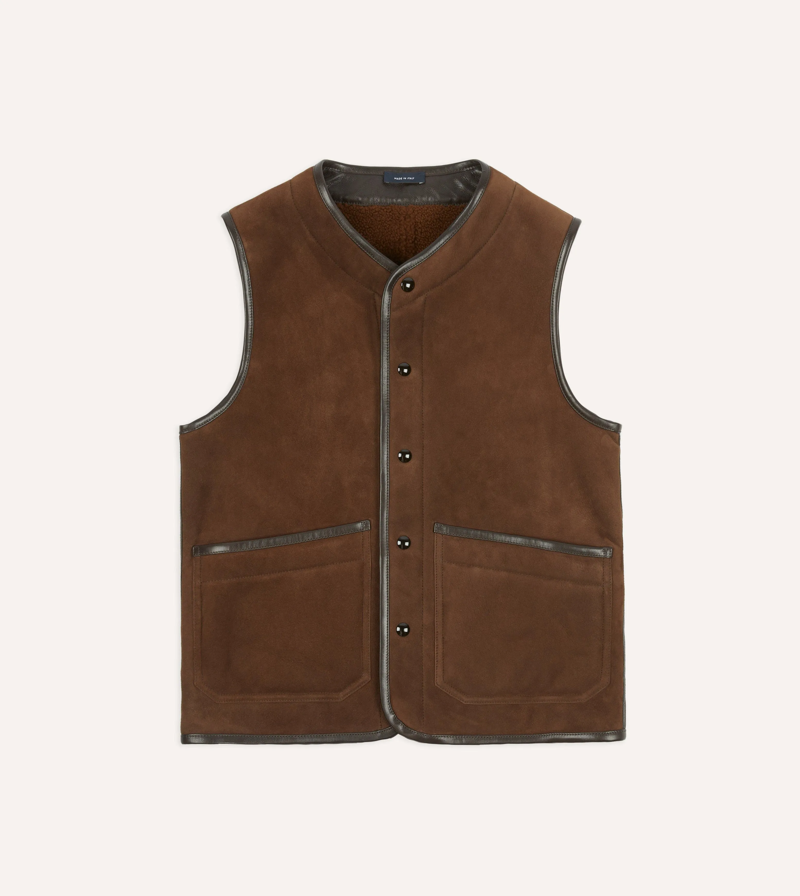 SeamSealed Edges Brown Suede Shearling Vest