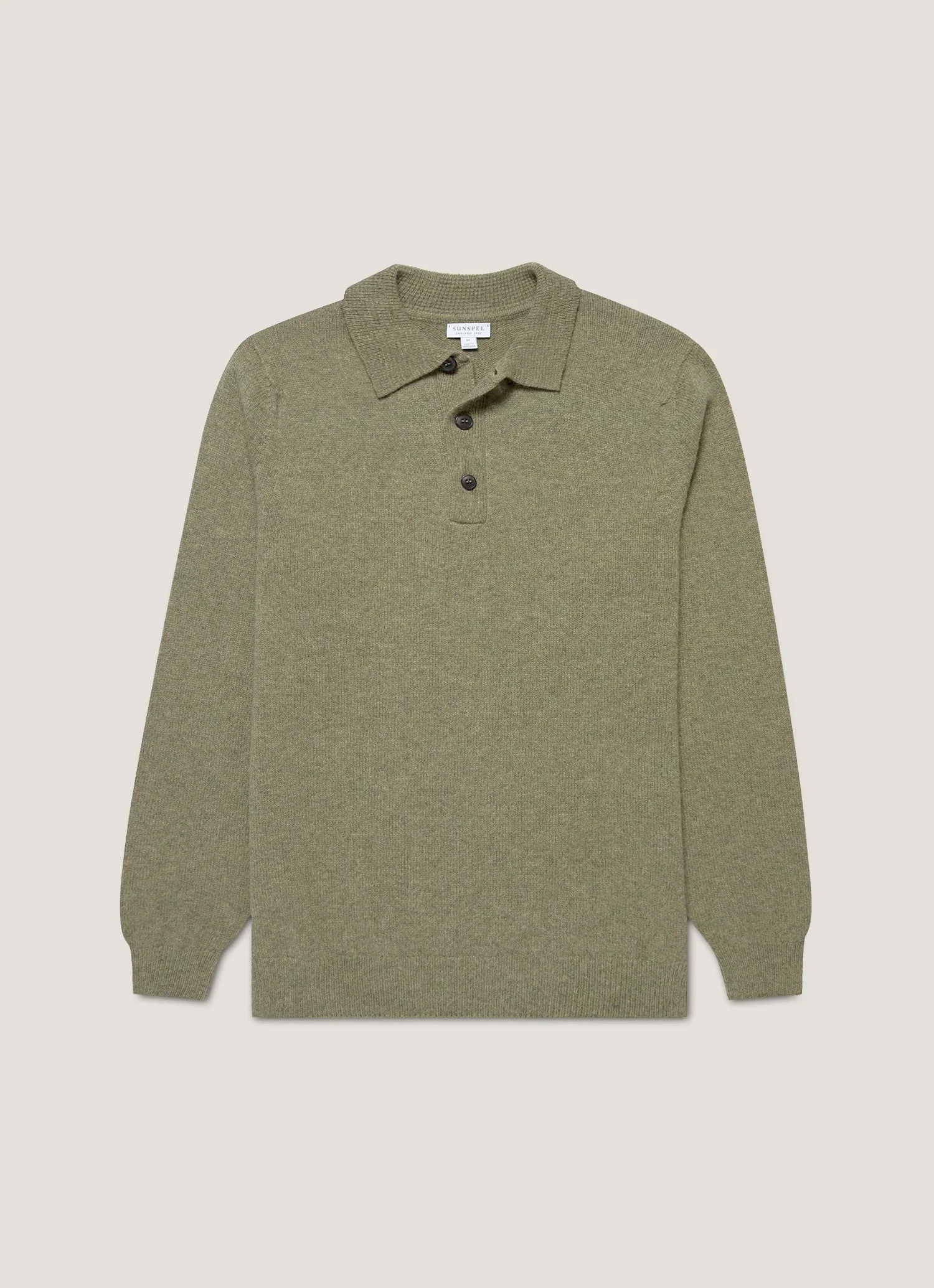 Reinforced Seams Men's Lambswool Polo Shirt in Sea Moss
