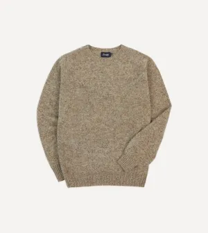 Camel Brushed Shetland Crew Neck Jumper Multi Layer Weaving Fray Resistant Edges