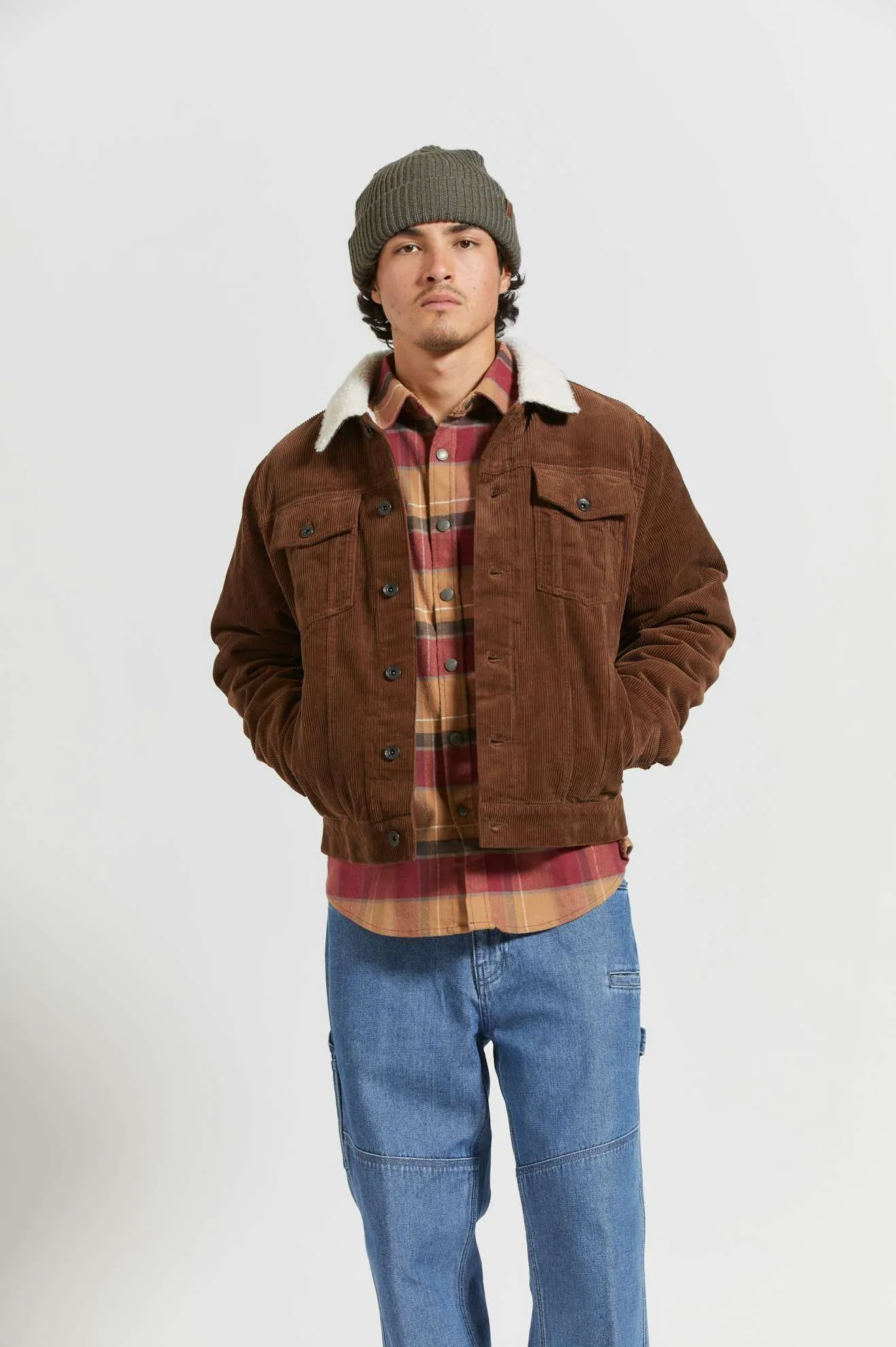 Cable Sherpa Lined Trucker Jacket - Pinecone Brown Anti Static Weave