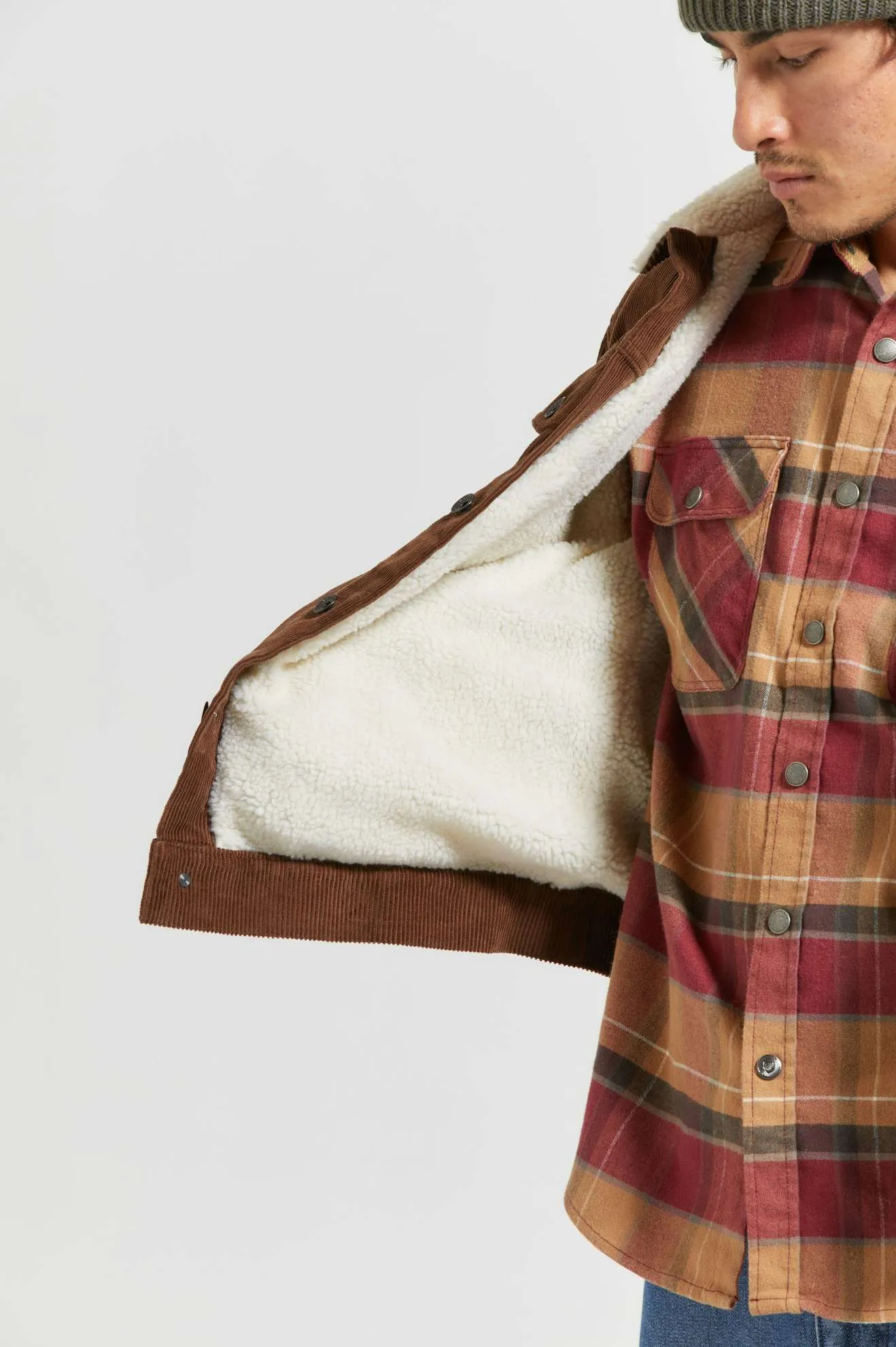 Cable Sherpa Lined Trucker Jacket - Pinecone Brown Adjustable Cuff System