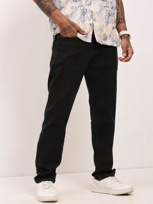 Circular Knit Construction Men's Charcoal Solid Straight Fit Jeans