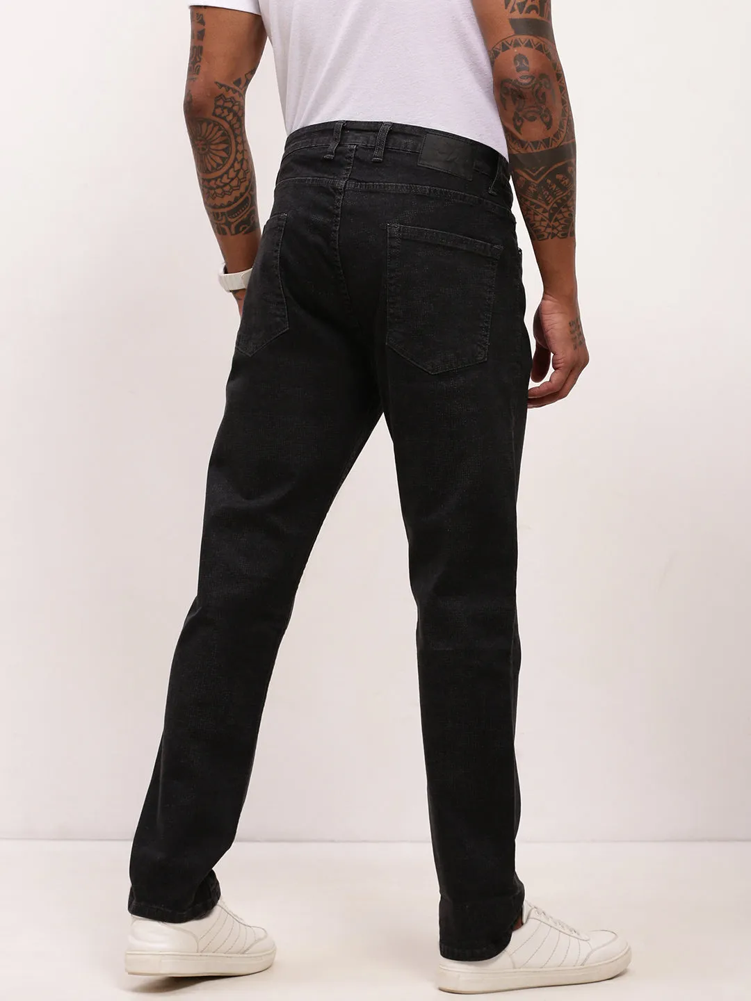 Sleek Waistband Men's Charcoal Solid Straight Fit Jeans