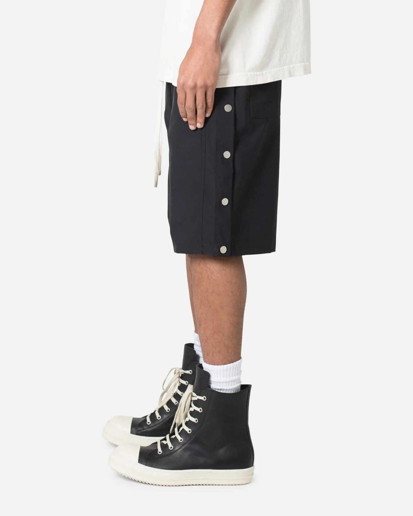 MNML Side Snap Nylon Shorts Black Breathable Waistband