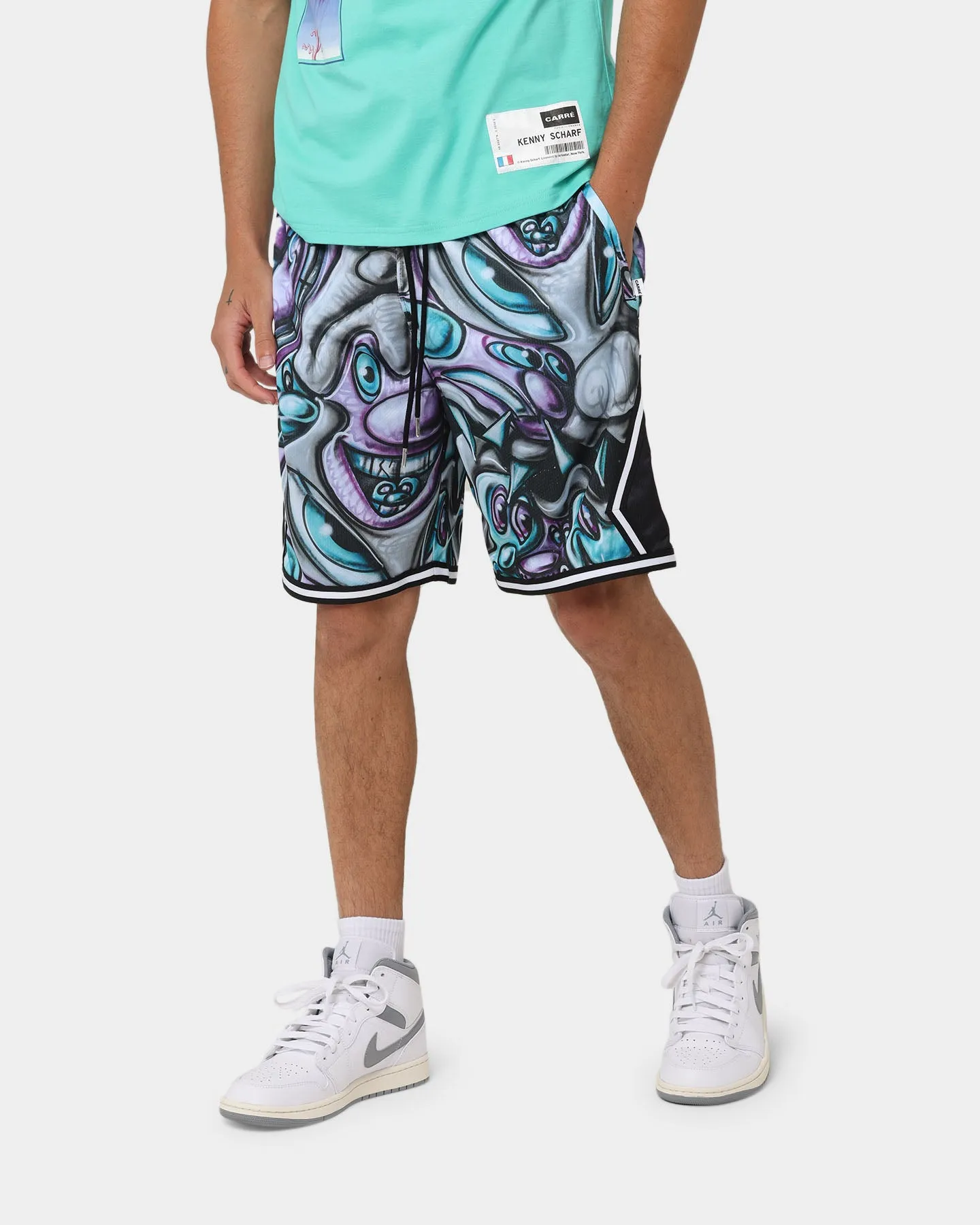 Carr?? X Kenny Scharf Krunch Time Ball Shorts Black animal print shorts