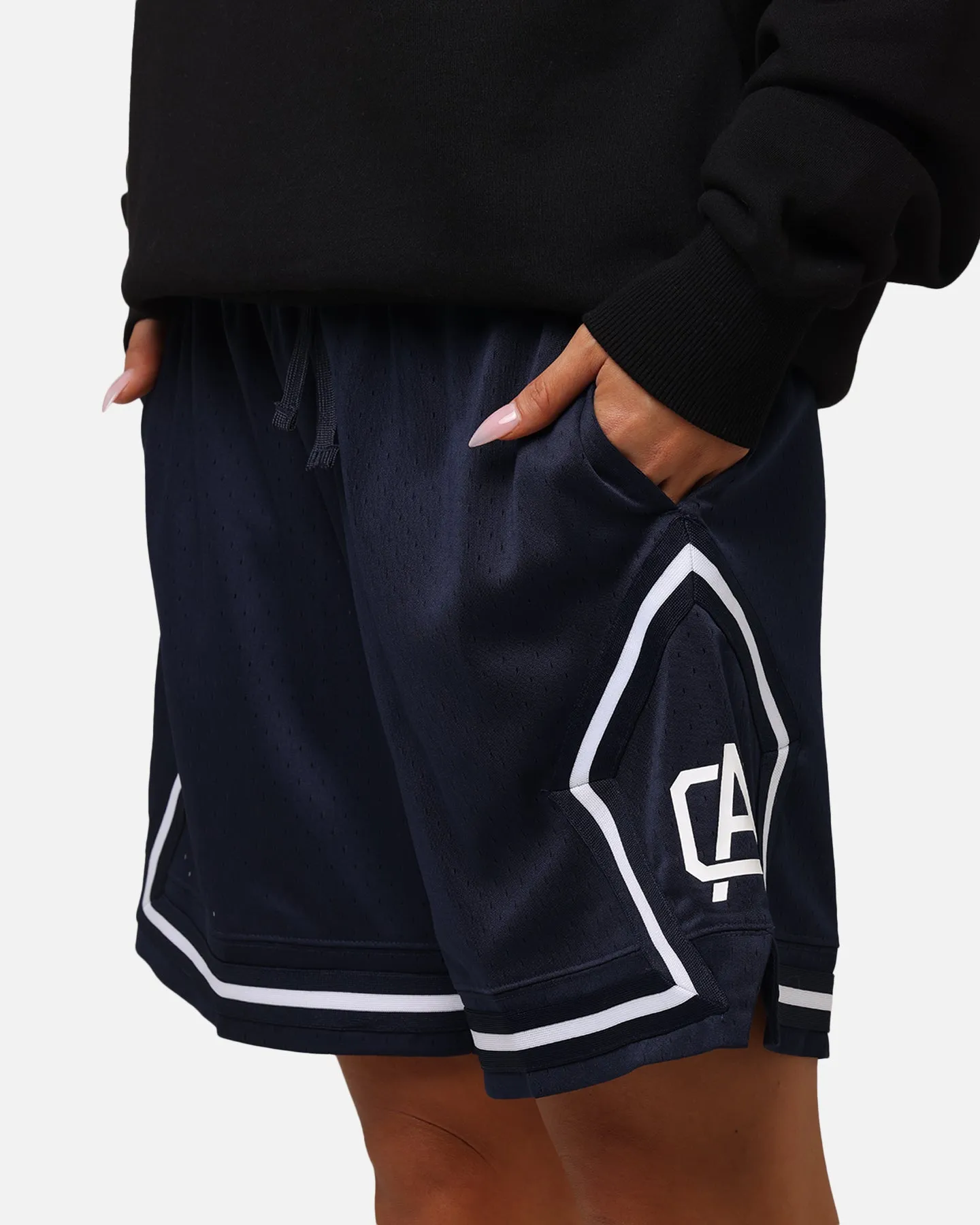 Style Basic Stylish Fit Carre Fold Mesh Basketball Shorts Navy/White