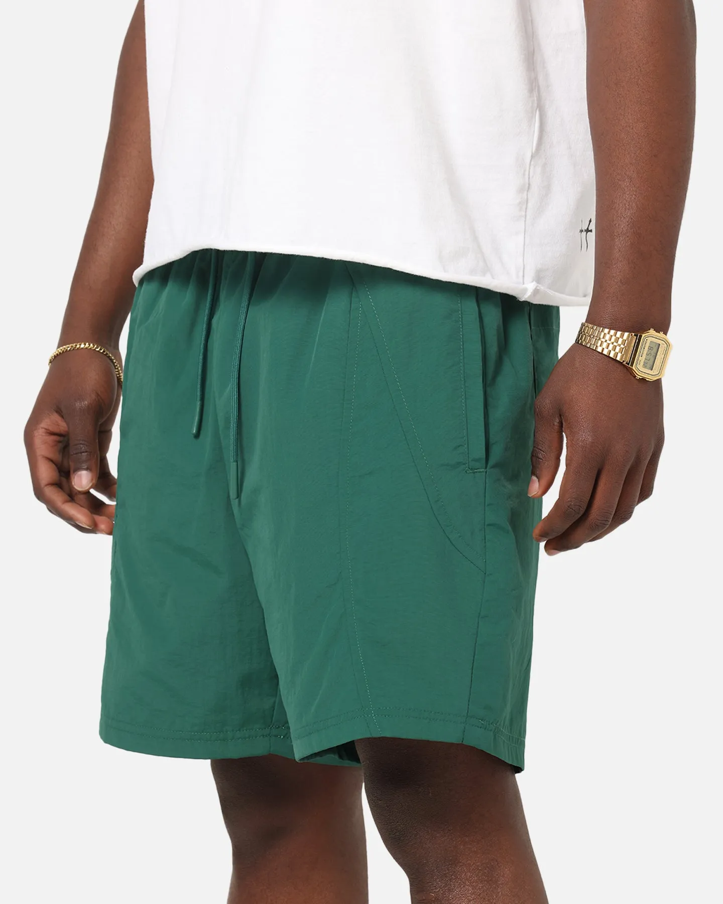 Sports Wear Festival Outfit Carre Panelled Nylon Shorts Green