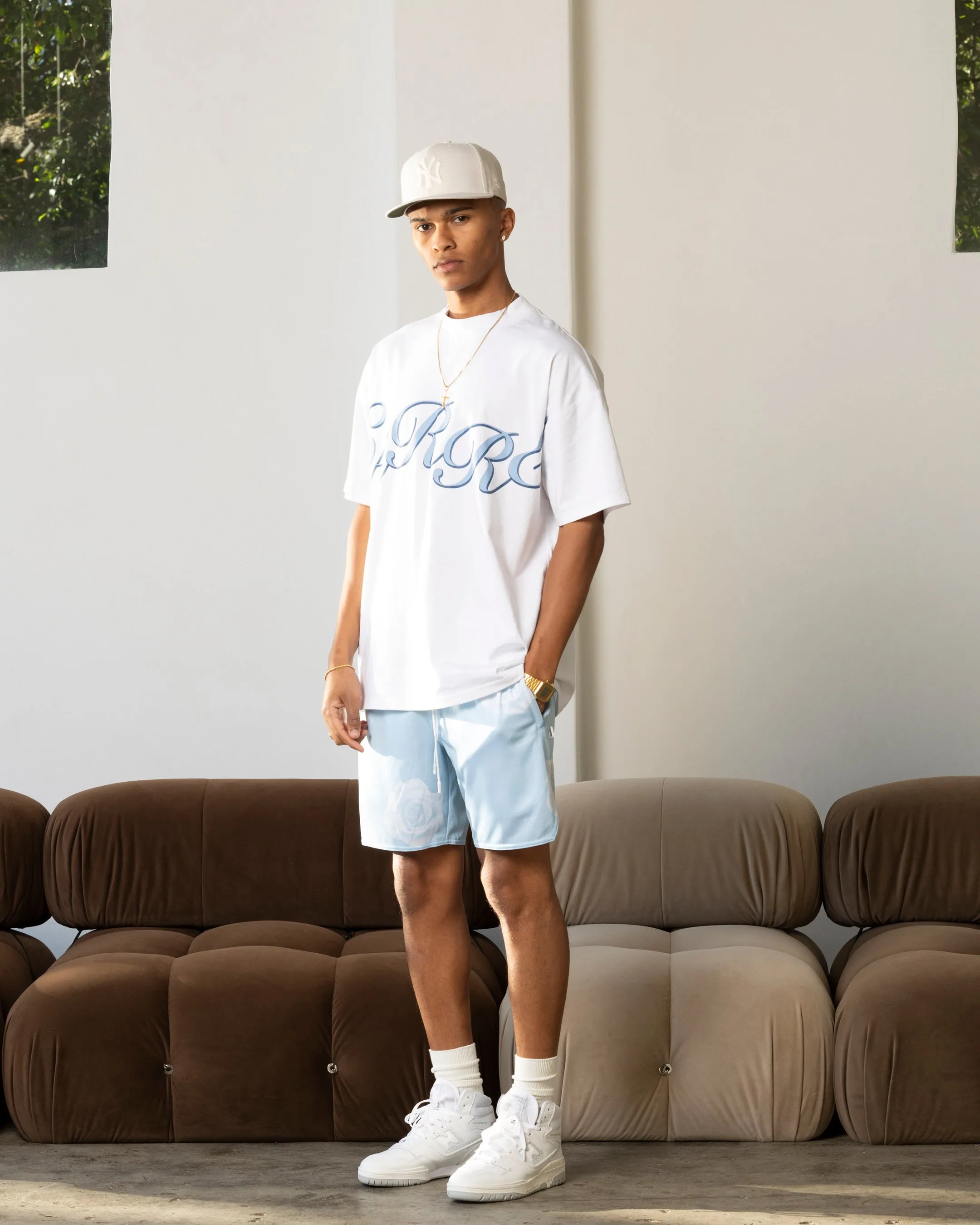 striped shorts Carre Rose Bunch Mesh Shorts Light Blue