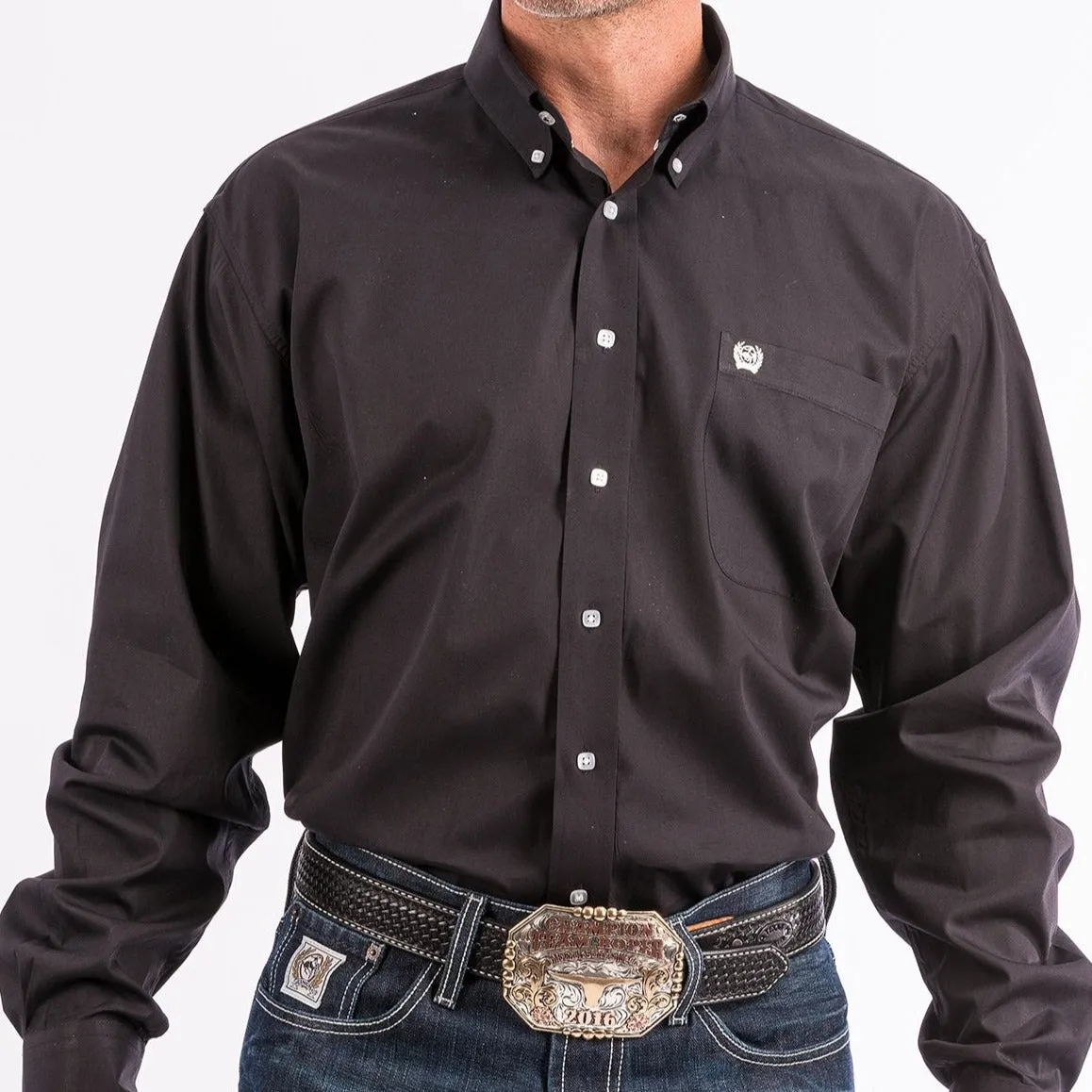 Quick Fit Stretch Button Down Cinch Men's Classic Fit Solid Western Button Down Shirt in Black