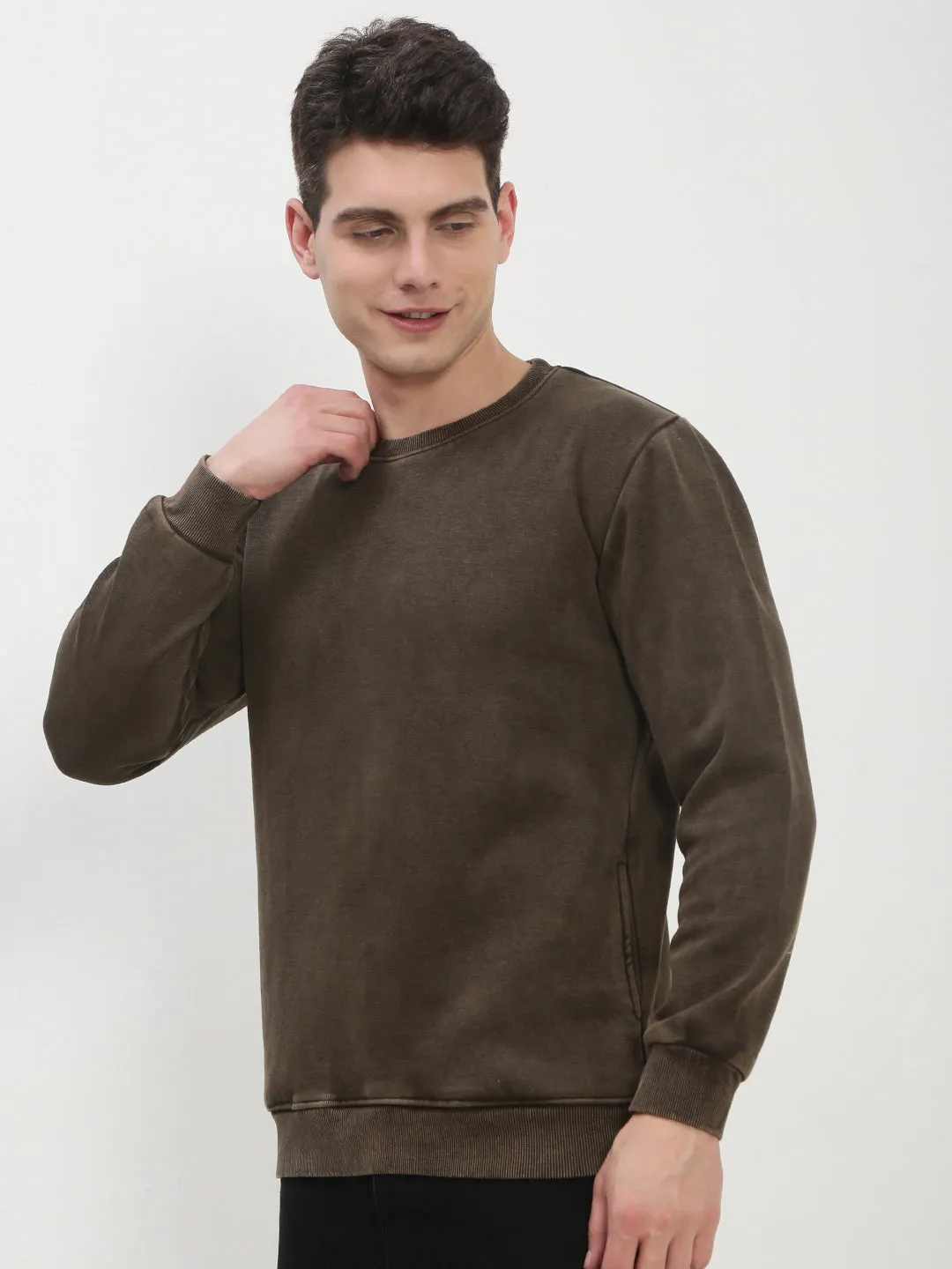 Men's Brown Solid Sweatshirt product embroidery artistry product handmade uniqueness