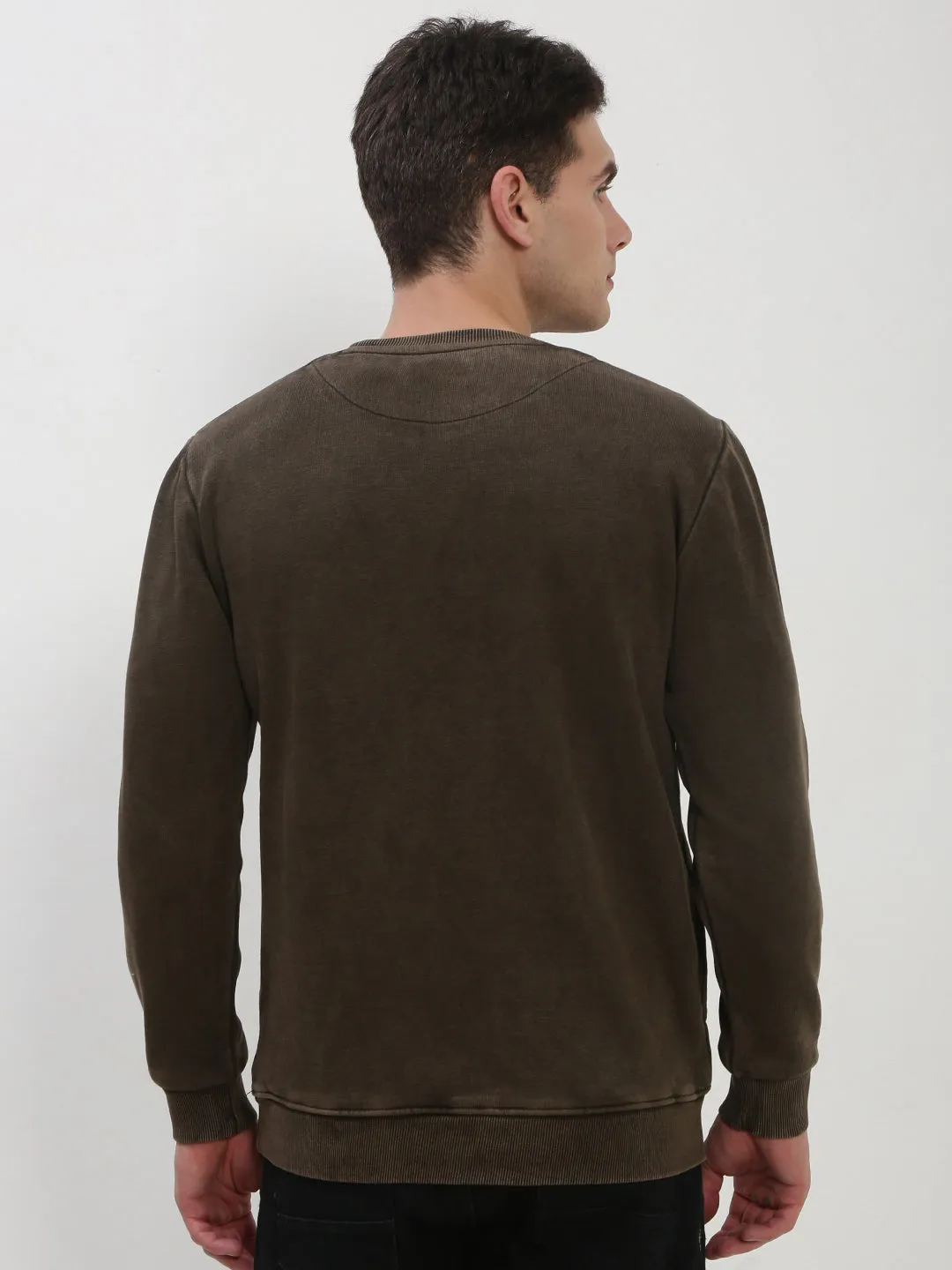 Ribbed Hem appropriate for sunny days Men's Brown Solid Sweatshirt