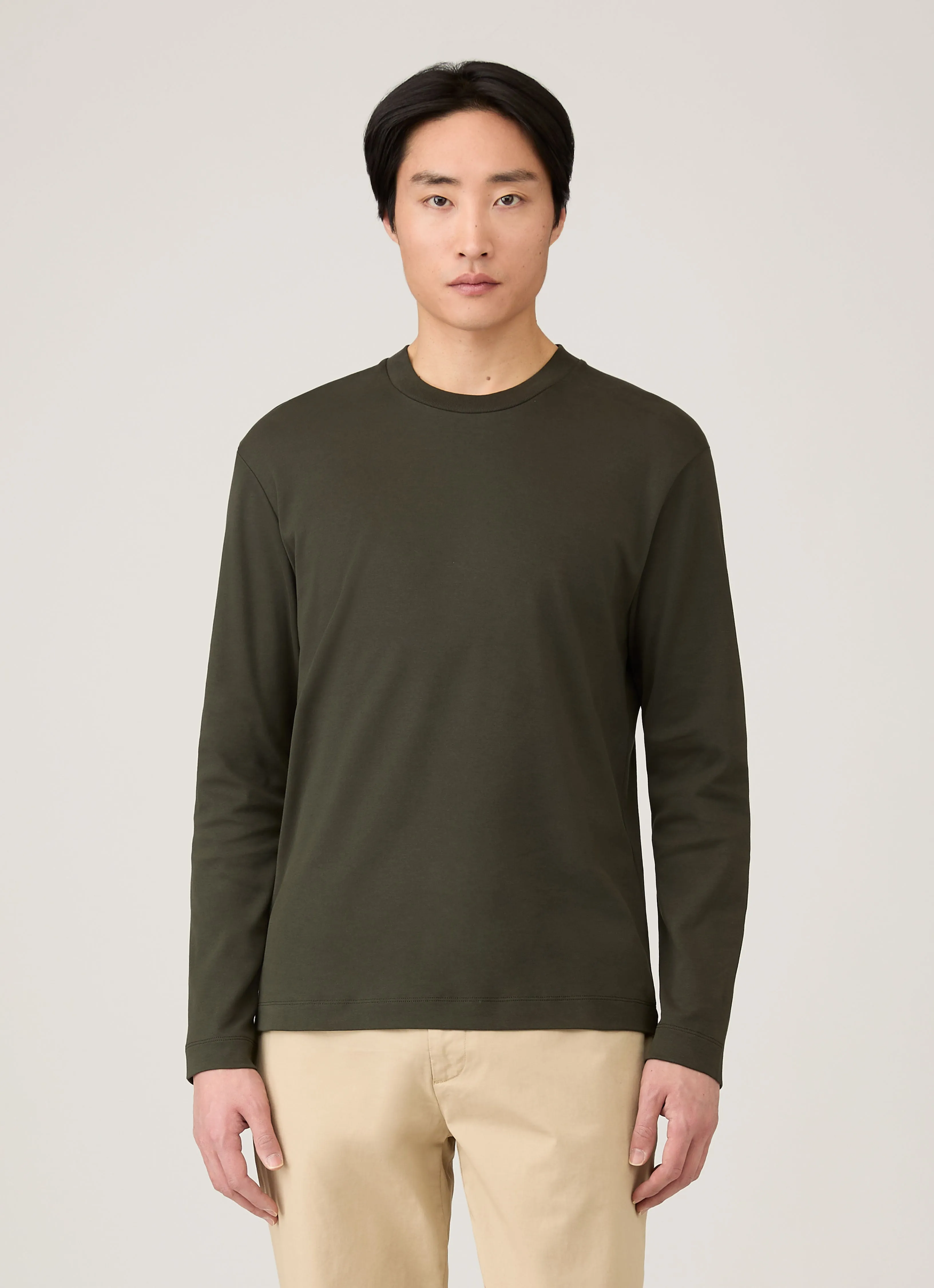 Men's Long Sleeve Heavyweight T-shirt in Dark Green Timeless Appeal