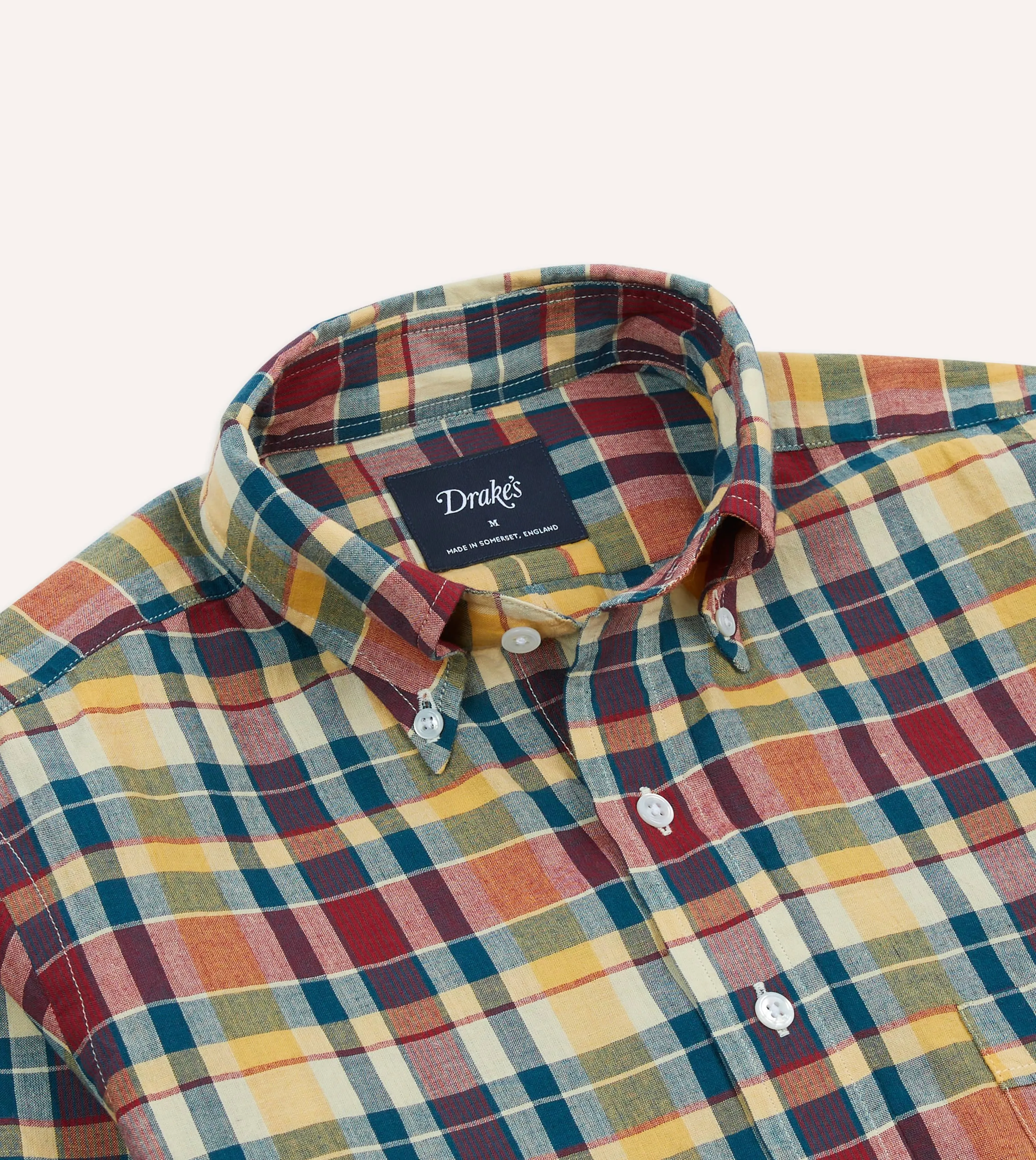 Yellow, Red and Blue Madras Check Cotton Button-Down Shirt Summer Comfort