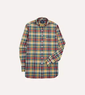 Yellow, Red and Blue Madras Check Cotton Button-Down Shirt Minimal Fit Weekend Ready