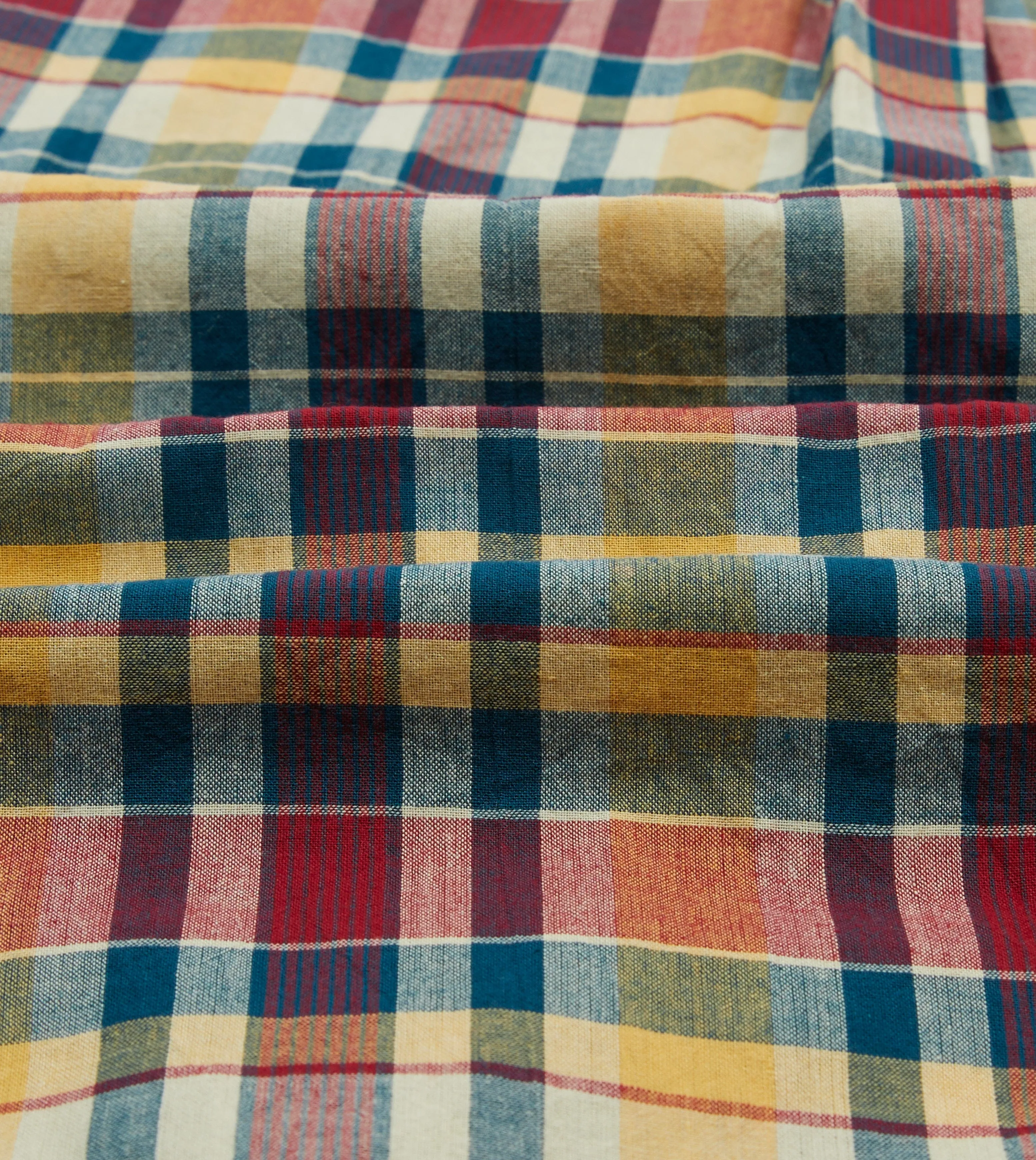 Easy Comfort Yellow, Red and Blue Madras Check Cotton Button-Down Shirt