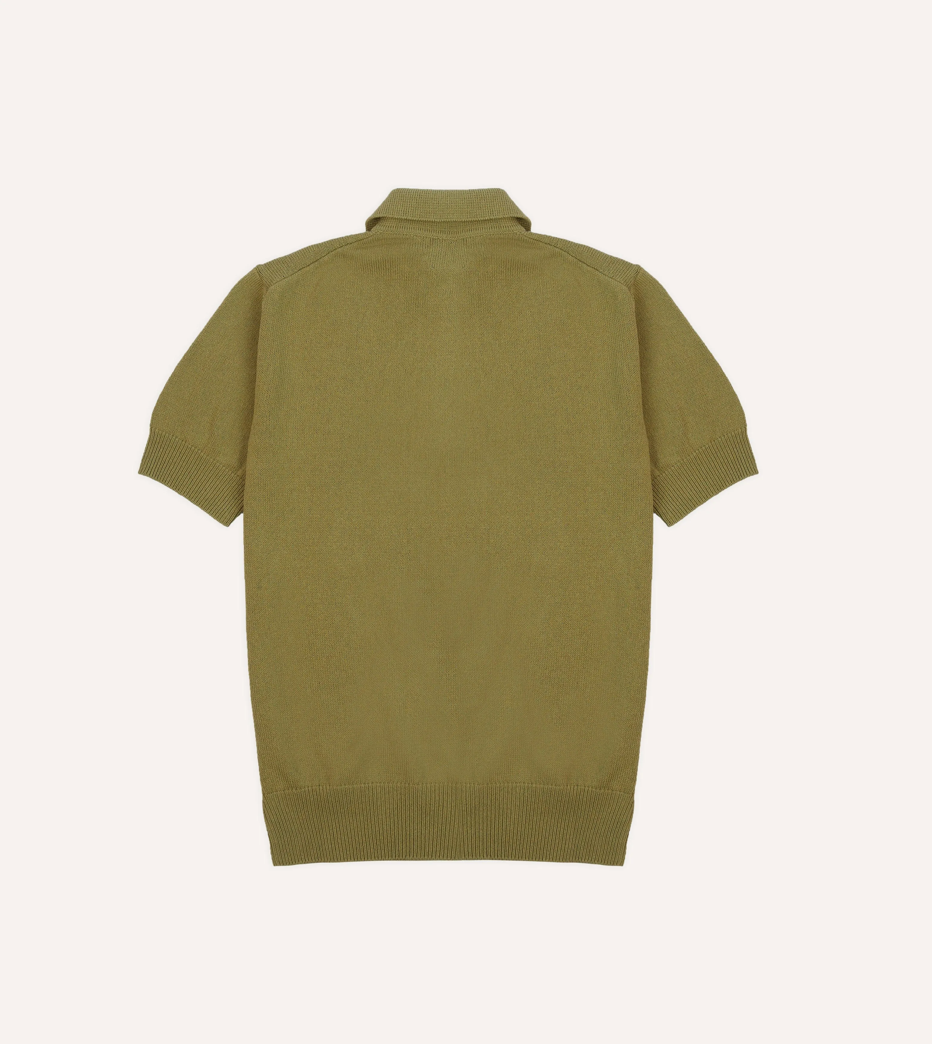 LanolinFree Wool Processing Compact Knit Technique Green Knitted Crepe Cotton Short-Sleeve Polo Shirt