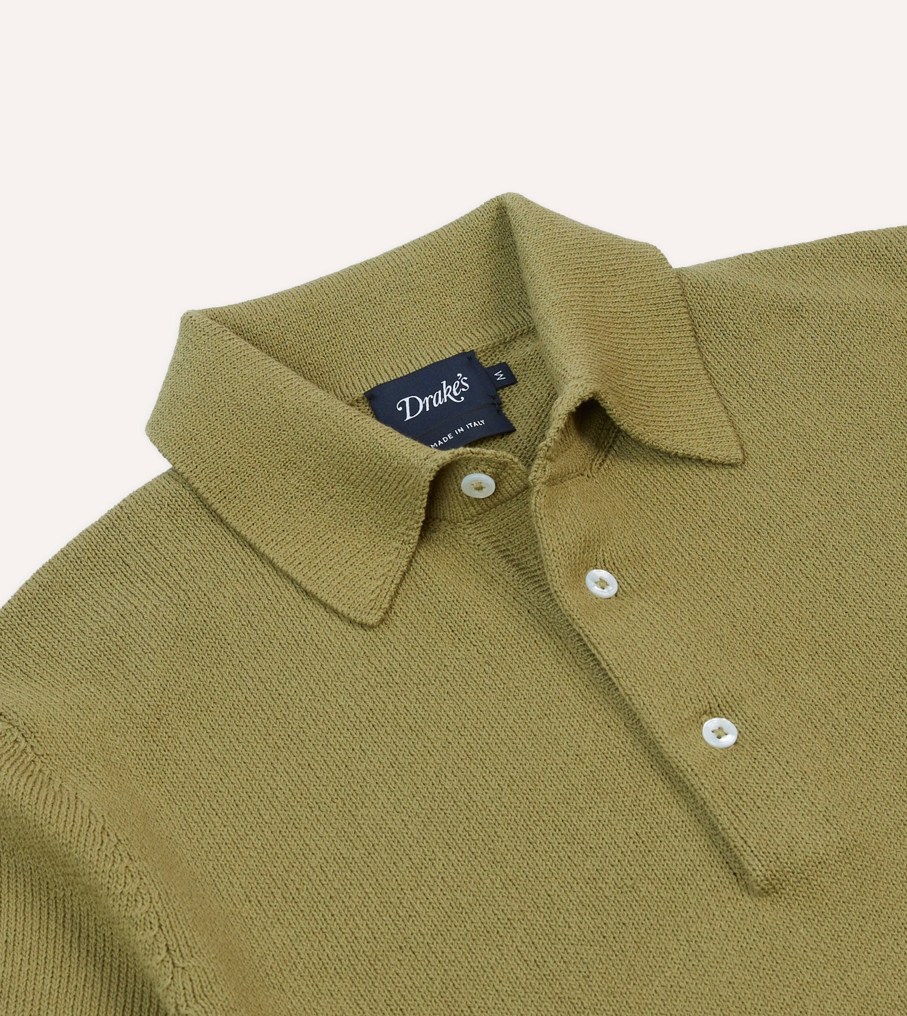 Green Knitted Crepe Cotton Short-Sleeve Polo Shirt Breezy Day