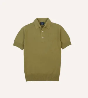Green Knitted Crepe Cotton Short-Sleeve Polo Shirt Walk In Park