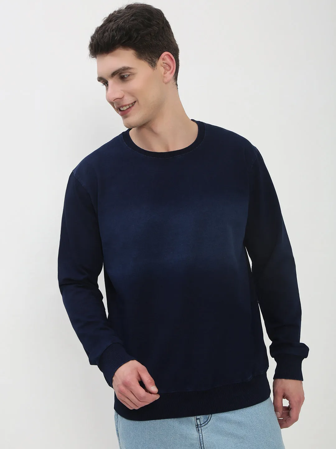 Gift worthy Customer Satisfaction Men's Navy Blue Solid Sweatshirt
