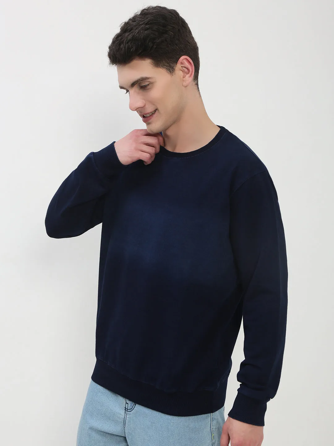 Casual Elegance side pocket Men's Navy Blue Solid Sweatshirt
