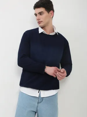 Men's Navy Blue Solid Sweatshirt Snug Wear Chambray