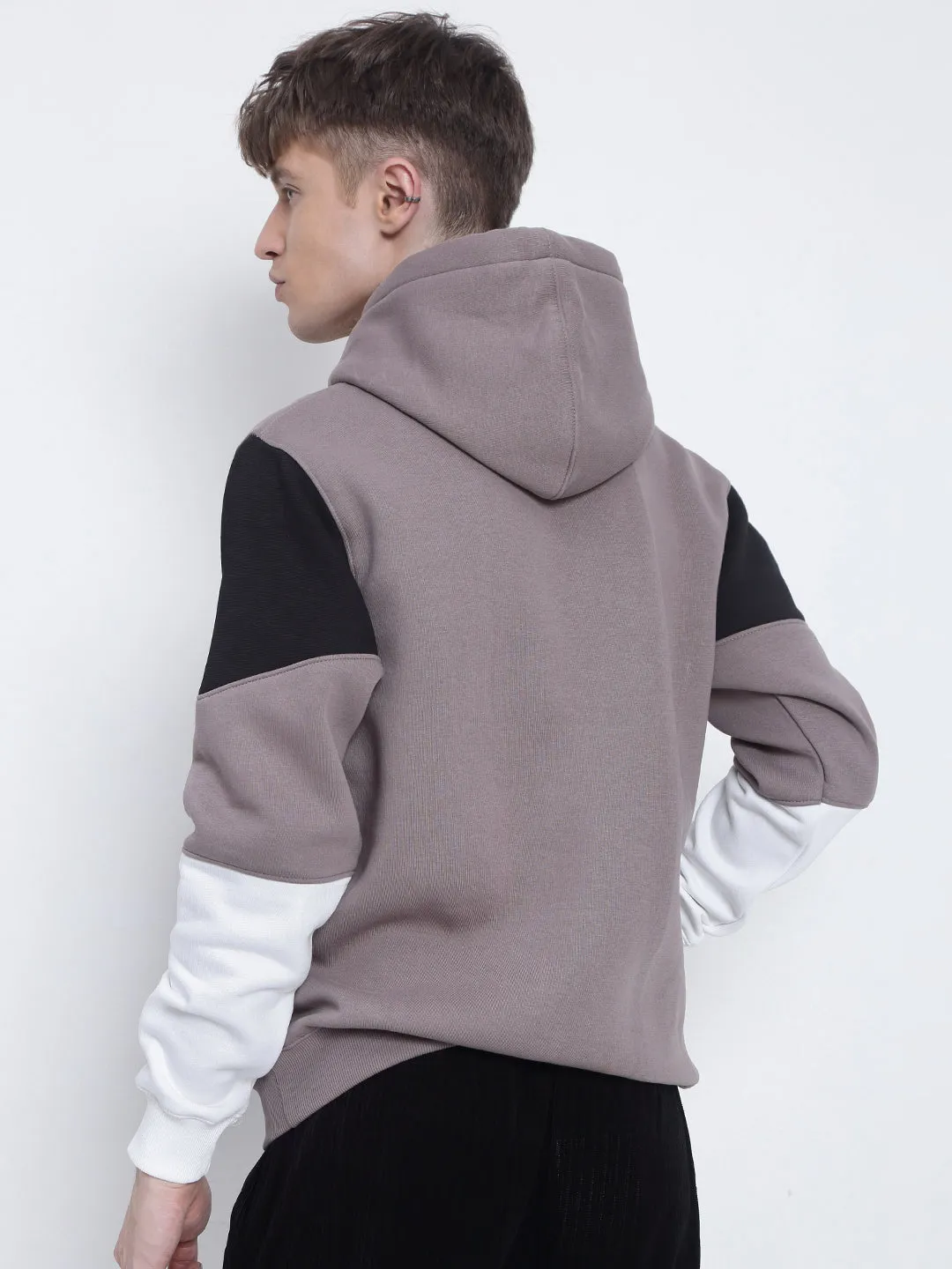 Men's Typography Printed Beige Hoodie Home Relaxation Chambray