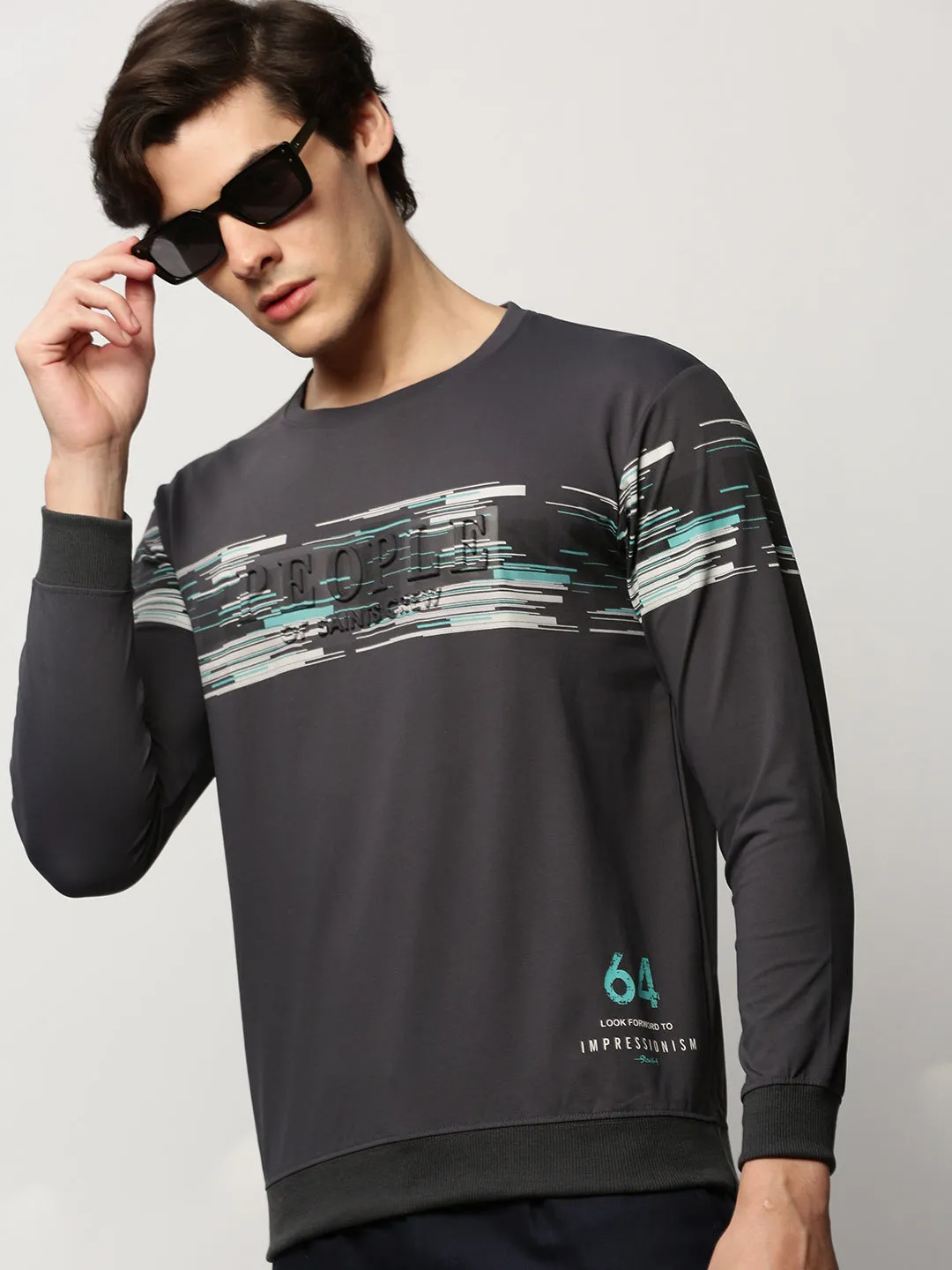 product chain toughness Men's Grey Graphic Printed Cotton Pullover
