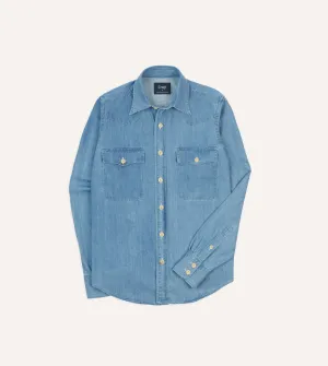 Flex Fit Bleach Wash Denim Two-Pocket Western Shirt