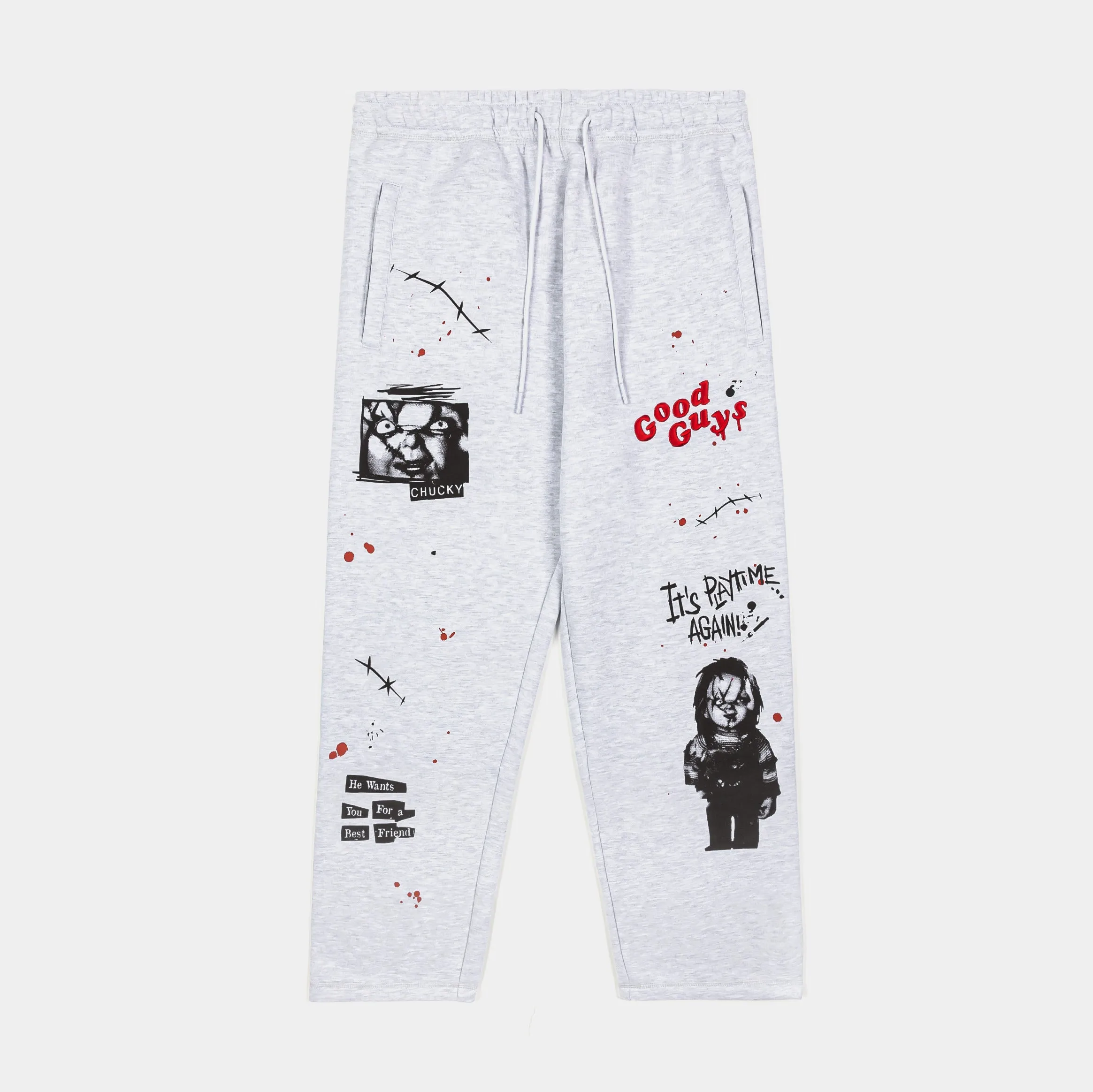 Recycled Polyester Blend Movement Ready SP x Chucky Its Playtime Fleece Mens Sweatpants (Grey/Red)