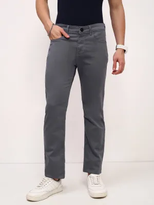 Street Basics Stretch Road Trip Brunch Outfit Men's Grey Solid Straight Fit Jeans