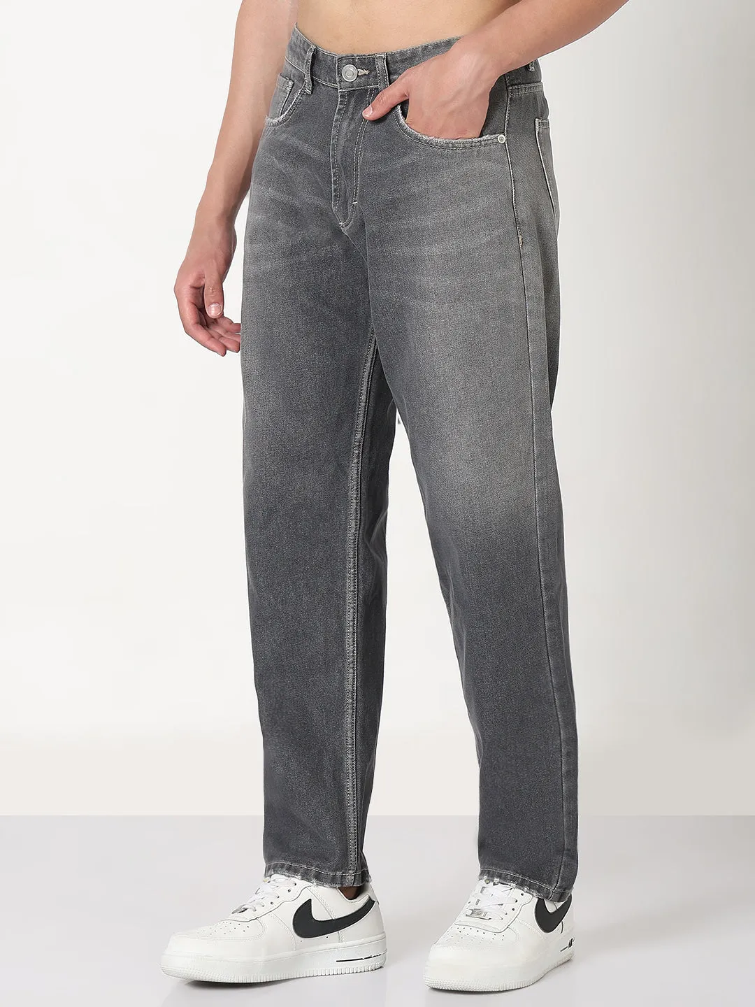 Streetwear Fan Beach Day Must Have Wear Men's Grey Washed Slim Fit Jeans