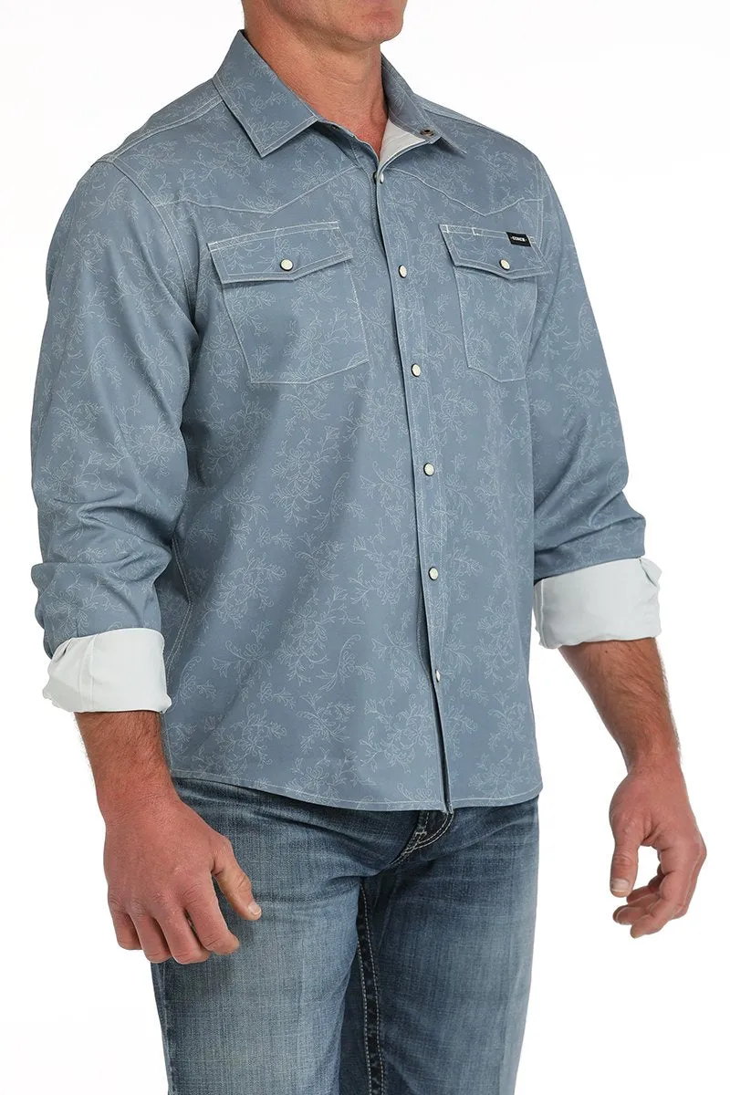 Cinch Men's L/S Arenaflex Floral Stitch Western Camp Shirt in Blue Temperature Regulating