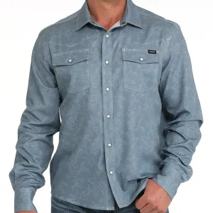 Cinch Men's L/S Arenaflex Floral Stitch Western Camp Shirt in Blue Essential Layer Breathable Yarn Composition
