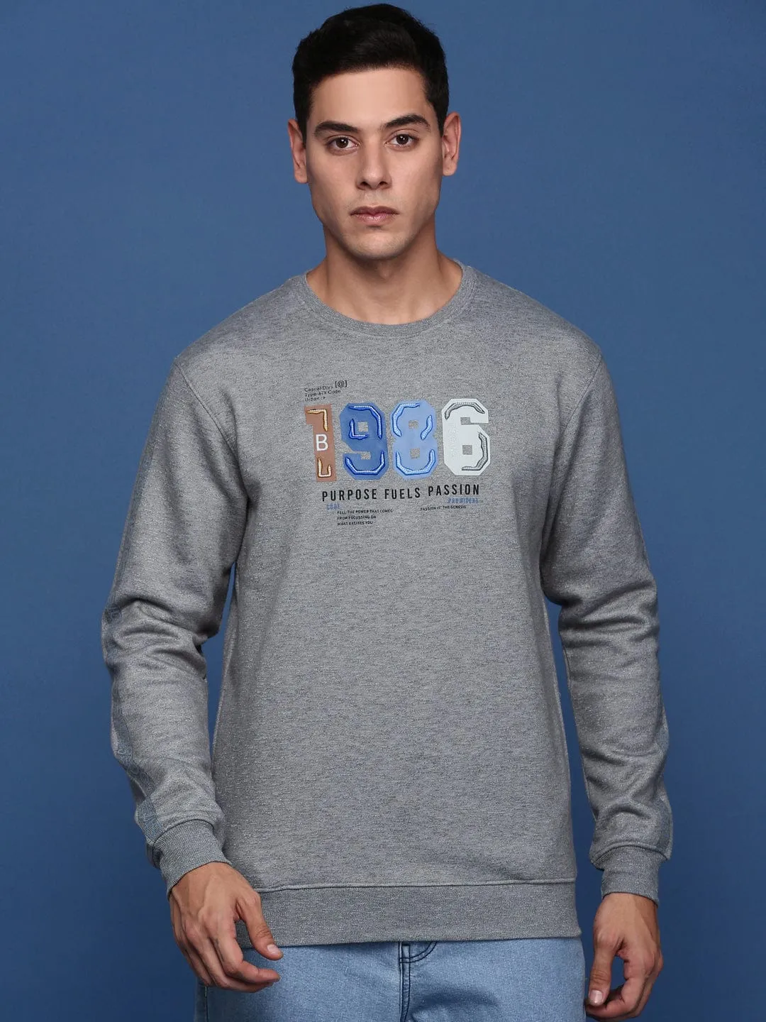 Men's Round Neck Solid Grey Cotton Pullover product customization options Outdoor Adventure