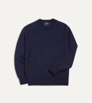 Breathable Texture Cashmere Blend Navy Merino Crew Neck Jumper