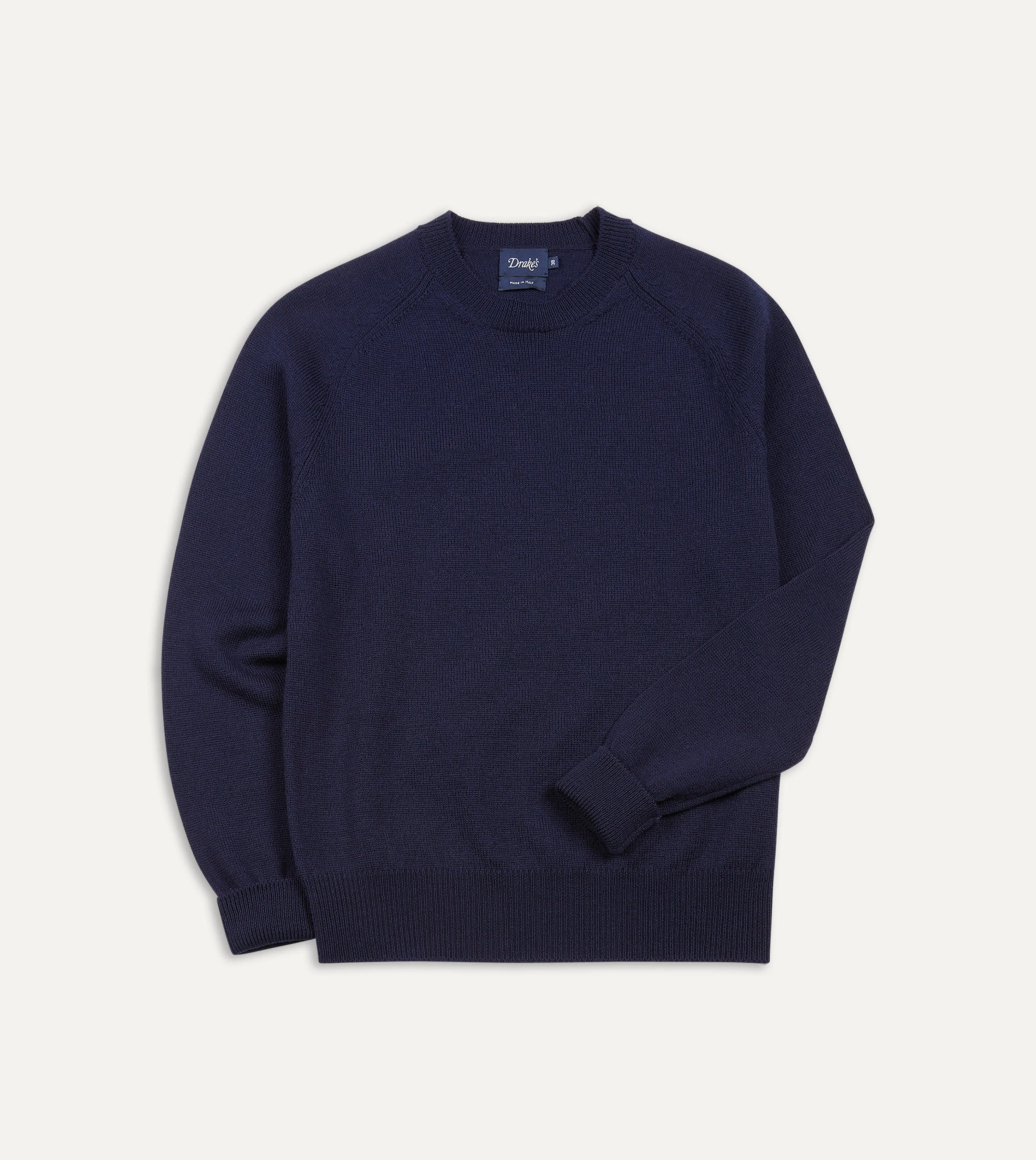 Breathable Texture Cashmere Blend Navy Merino Crew Neck Jumper