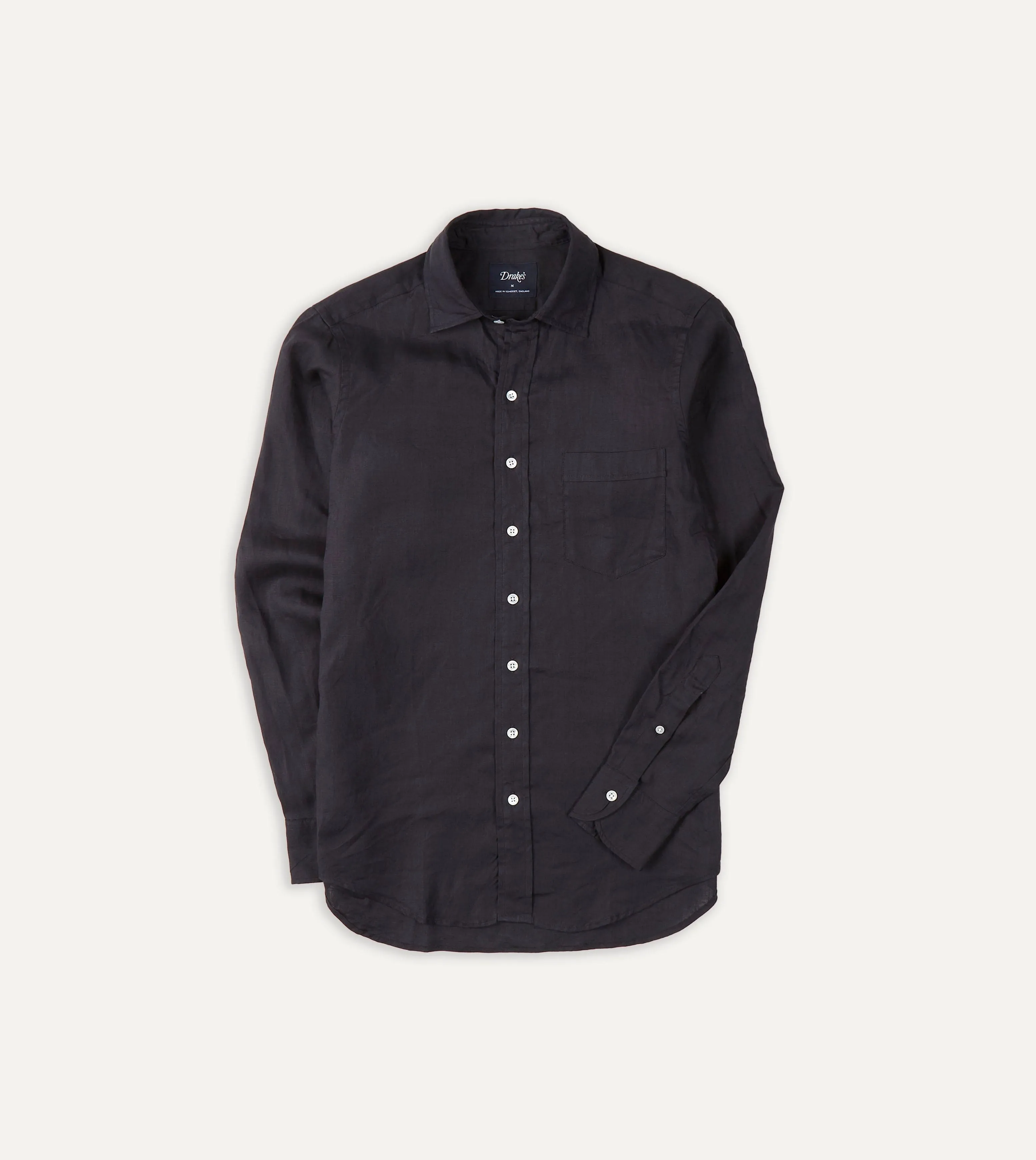 Smart Layering Dark Navy Linen Spread Collar Shirt