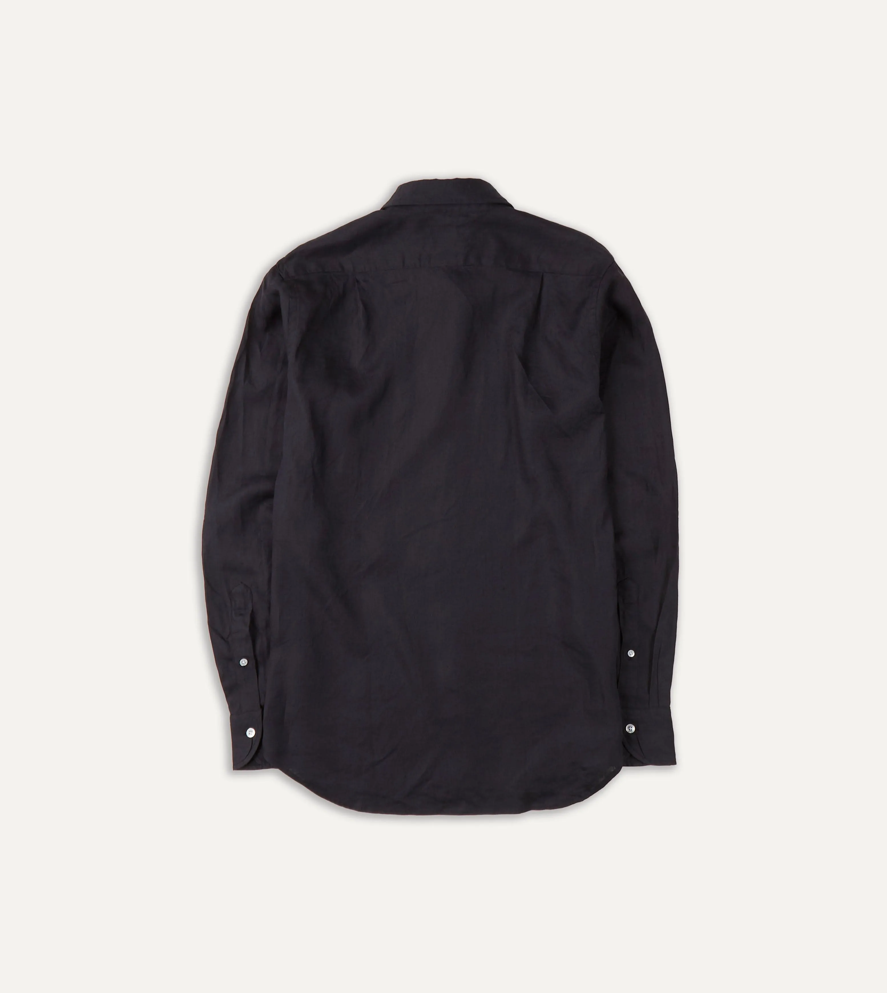 Dark Navy Linen Spread Collar Shirt Easy Wear Look