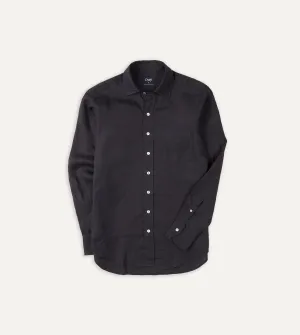 Smart Layering Dark Navy Linen Spread Collar Shirt