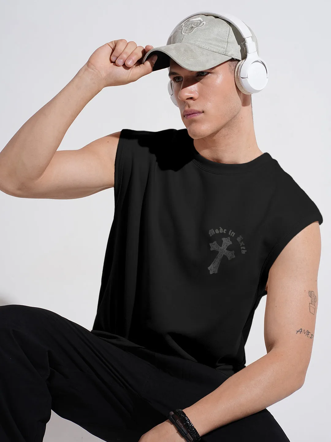 Design Soul QuickDrying Men's Graphic Black Regular Fit Sleeveless T-Shirt