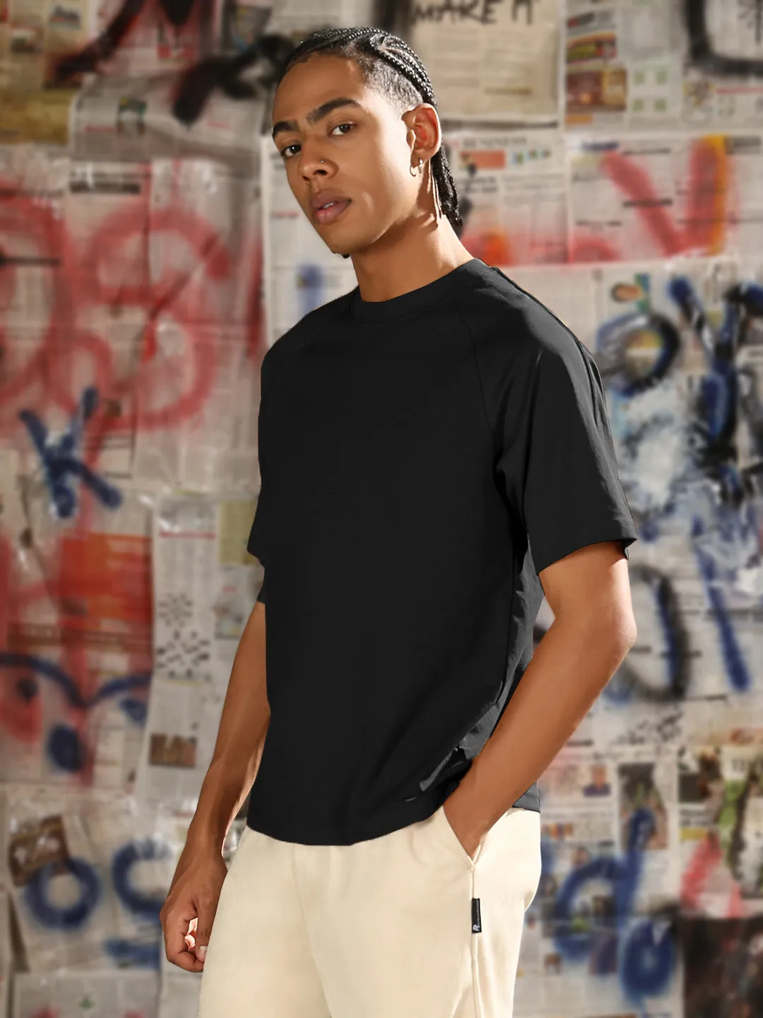 Men's Black Regular Fit T-Shirt GridTexture Fashion Trend