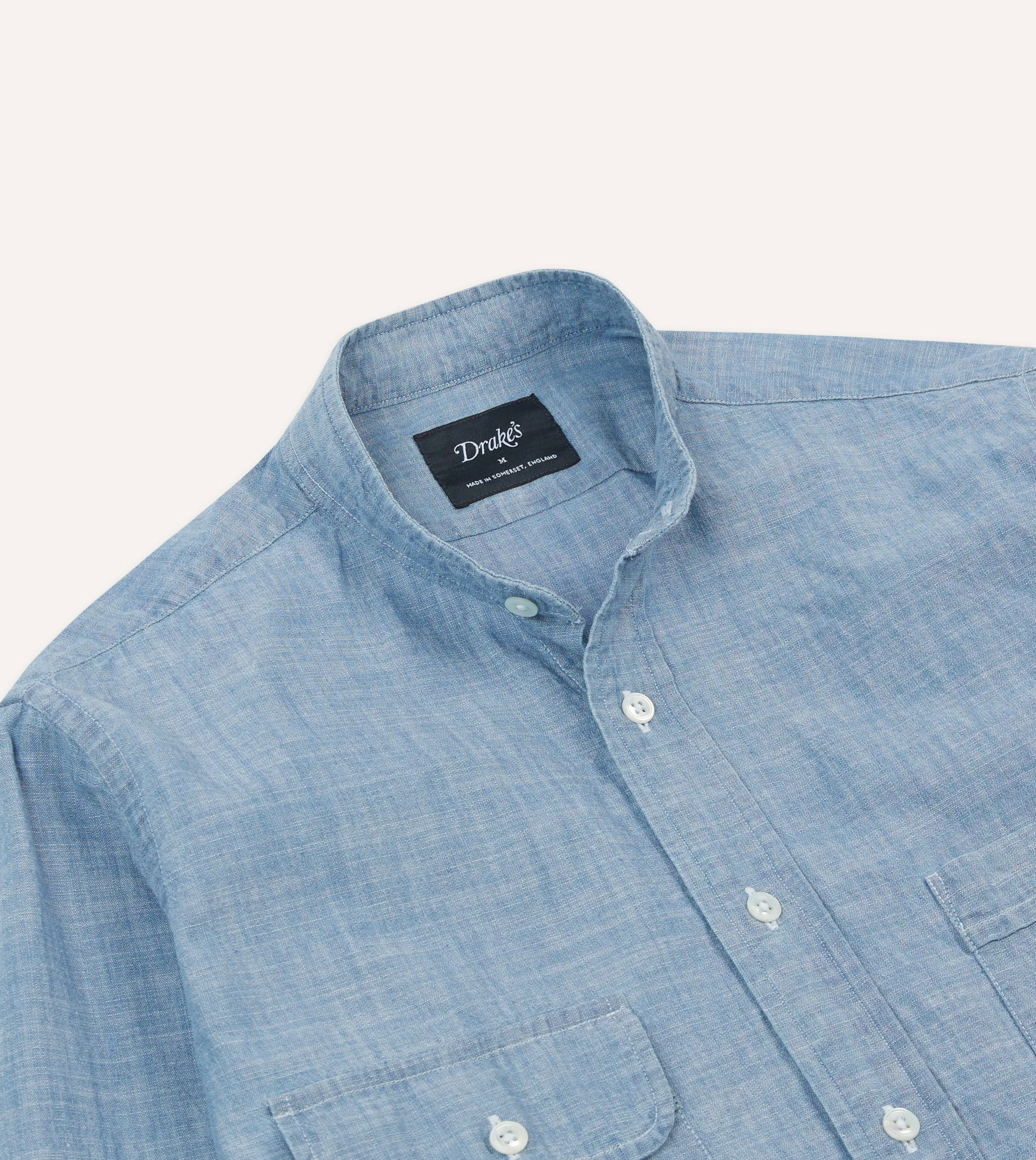 Ultra Soft Blended Textile Sport Flex Fit Chambray Cotton Mandarin Collar Shirt