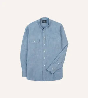 fade resistant color Chambray Cotton Mandarin Collar Shirt