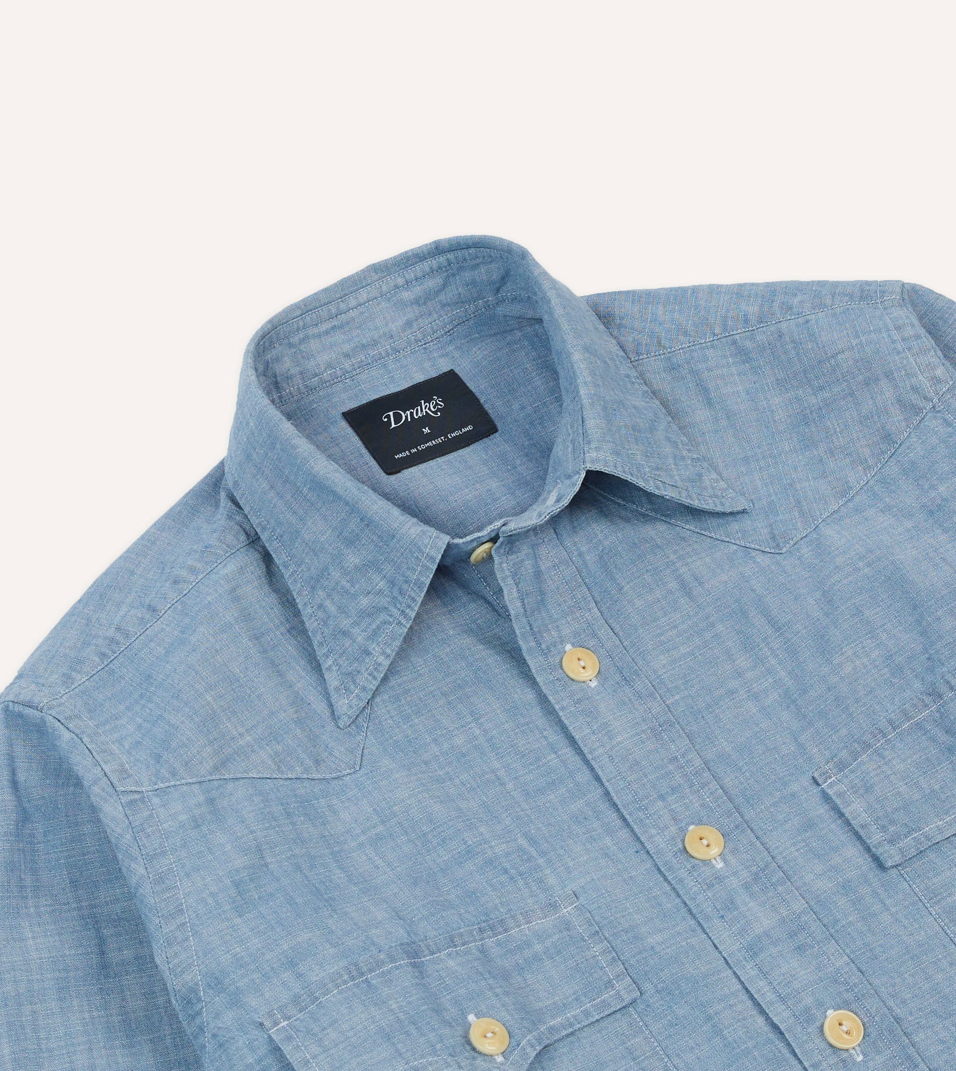 Chambray Two-Pocket Western Shirt Comfortable texture TexturedWeavePattern