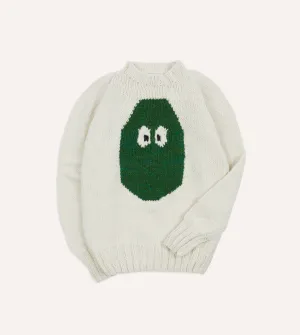 Multipanel Construction Diagonal Pocket Placement Chamula for Drake's Ecru Avocado Merino Jumper