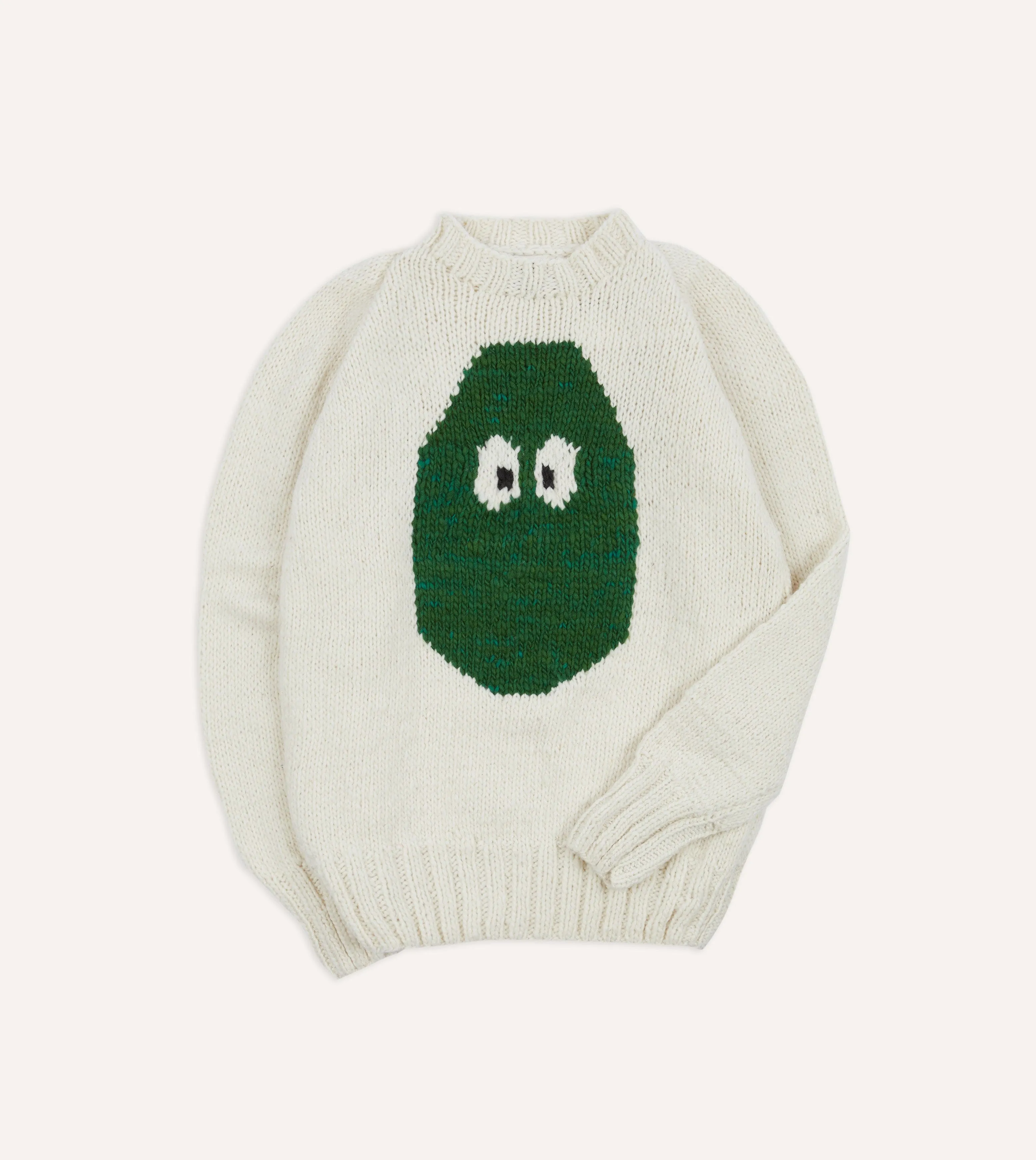 Multipanel Construction Diagonal Pocket Placement Chamula for Drake's Ecru Avocado Merino Jumper