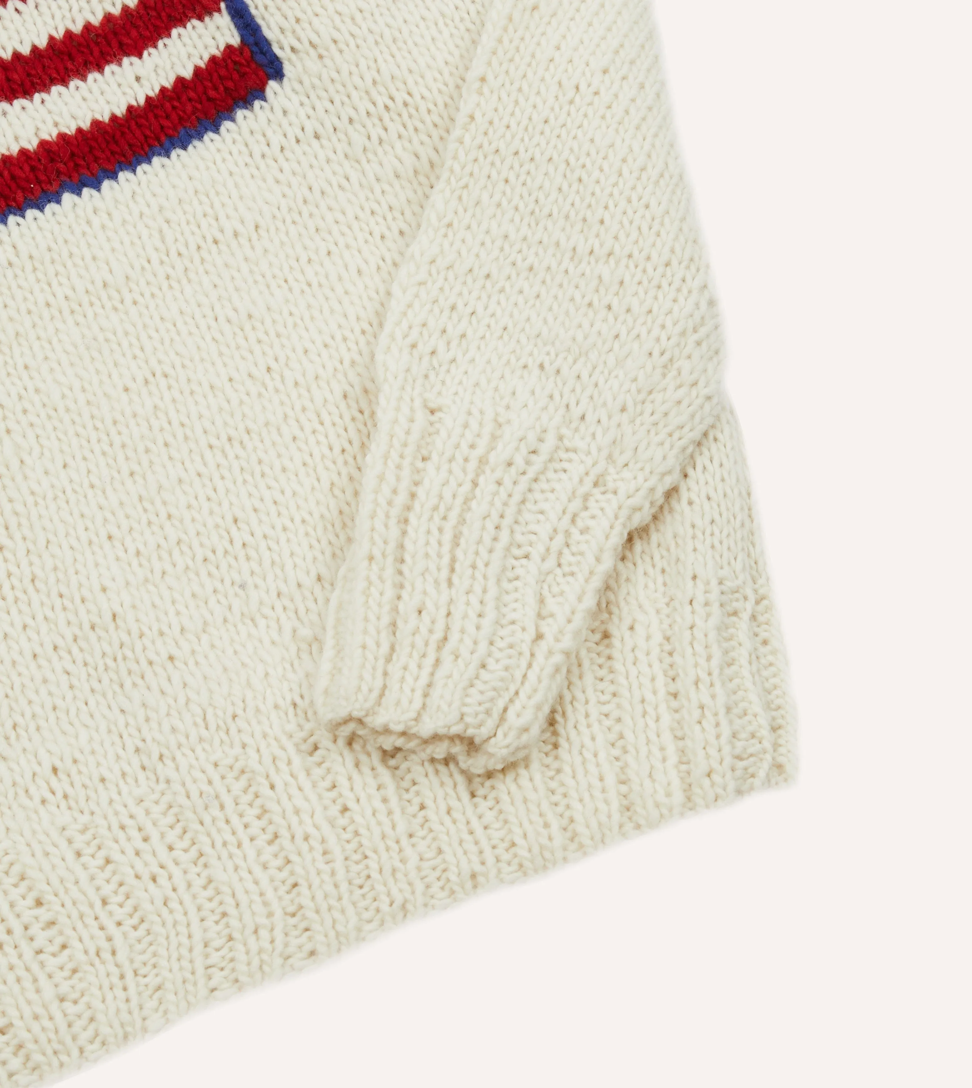 Chamula for Drake's Ecru Flag Merino Jumper Layered Stitch Detail