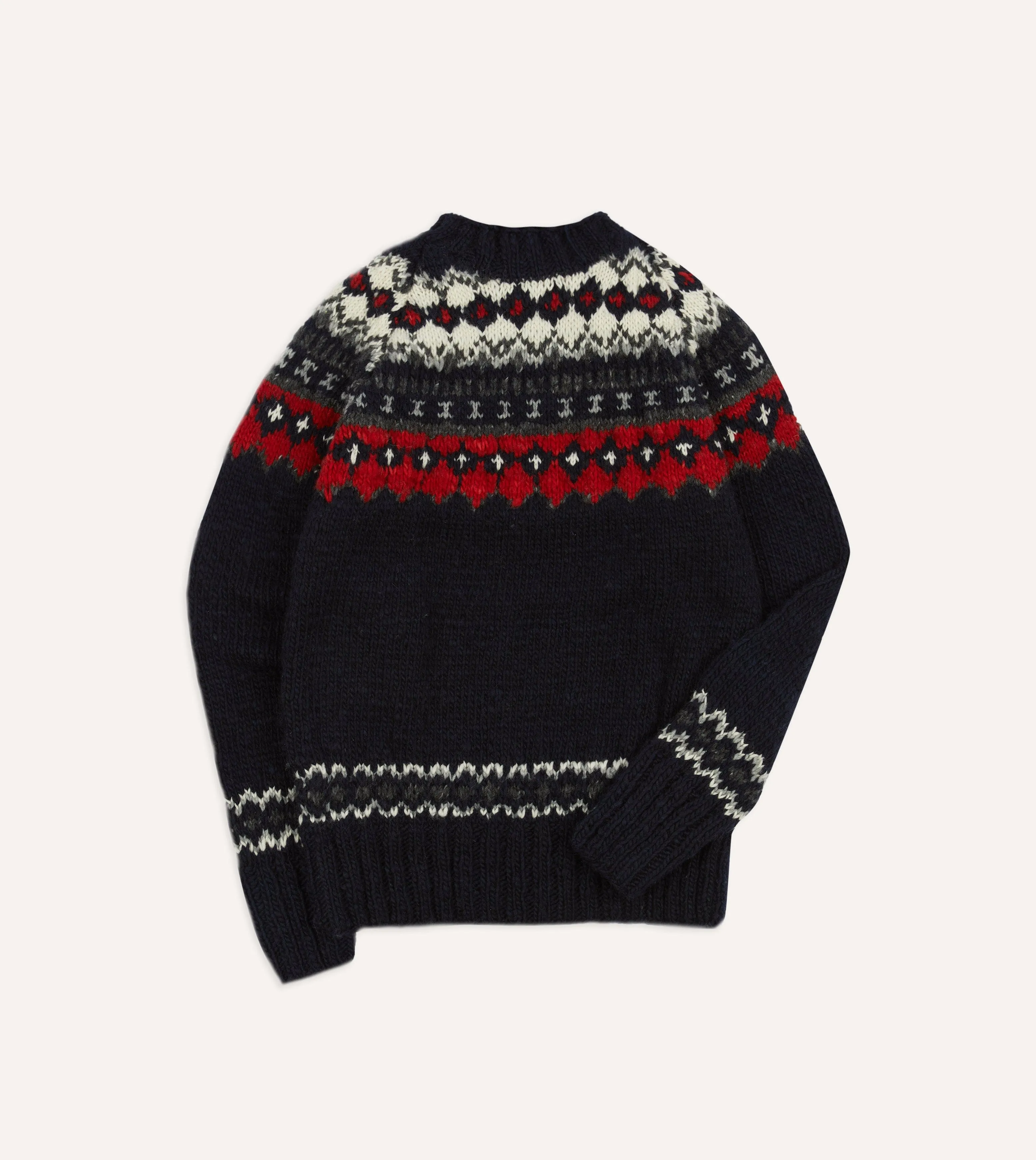 Street Layer Chamula for Drake's Navy and Red Fairisle Merino Jumper