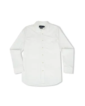 Distressed Hem Finish Flexible Weave Charles Stretch Oxford Shirt - White